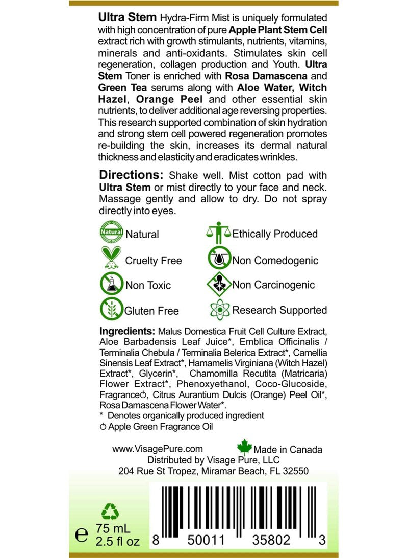 Visage Pure Ultra Stem Regenerative Anti-Aging Toner - Extra Strength Highest Concentration Stem Cell Toner. Tightens The Skin and Minimizes Pores - Organic - Physician Formulated -Research Supported