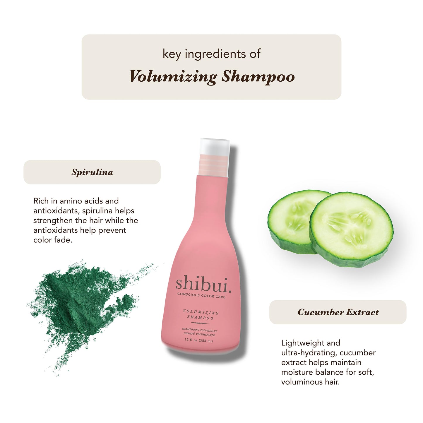Shibui Volumizing Shampoo, Cleanses and Adds Body with Spirulina and Cucumber Extract, for Thin or Fine Hair, Color-Safe, 12 Fl Oz