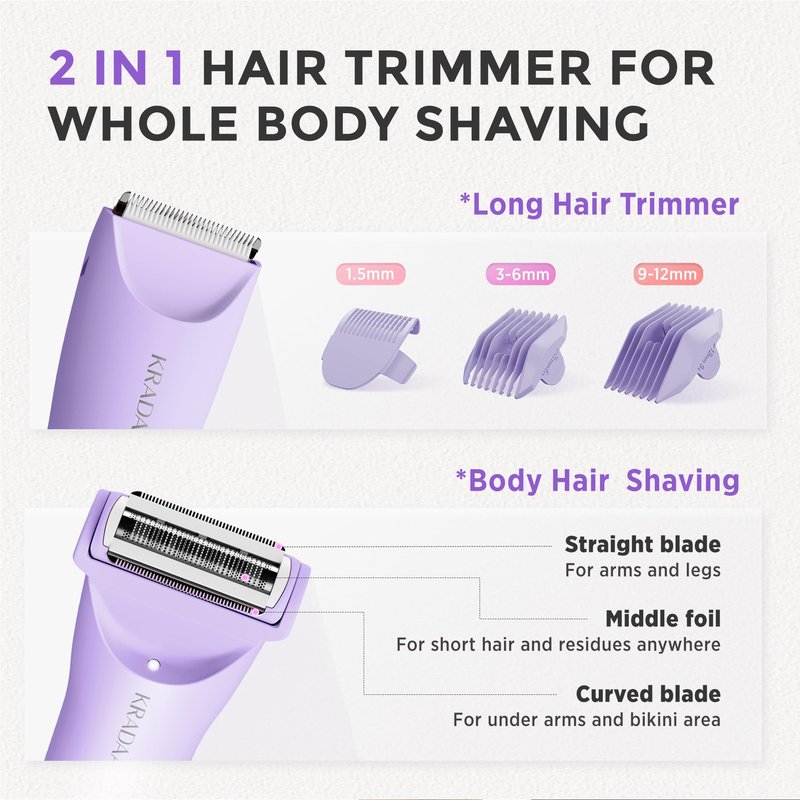 Bikini Trimmer for Women Pubic Hair: Rechargeable Eletctric Razors for Women - Painless Eletctric Shaver - (Wisteria Purple)