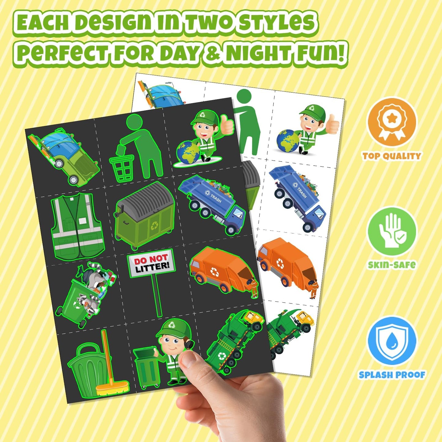 96 PCS Garbage Truck & Trash Truck Party Favors - 72 Pre-Cut Temporary Tattoos & 24 Slap Bracelets for Kids, Birthday Decoration Supplies, Goodie Bag Stuffers Gifts