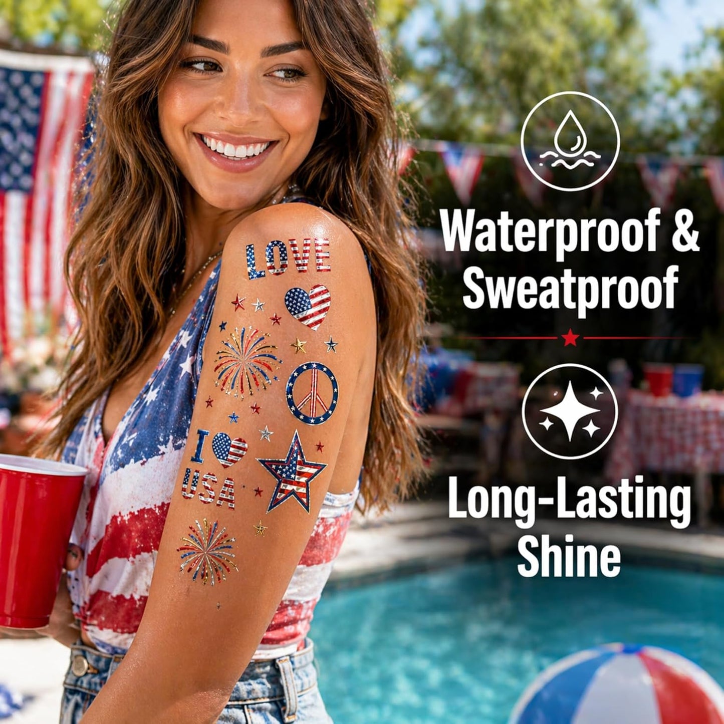 4th of July Temporary Tattoos - 70+ Patriotic Designs | Waterproof USA Flag Red, White & Blue for Parties