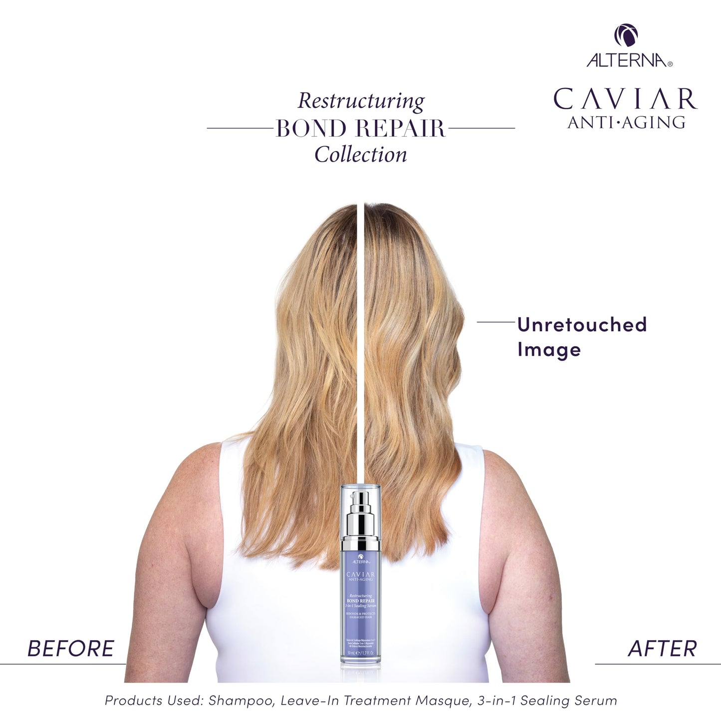 Alterna Haircare CAVIAR Anti-Aging Restructuring Bond Repair 3-in-1 Sealing Serum, Rebonds and Protects Damaged Hair,1.7 Fl Oz