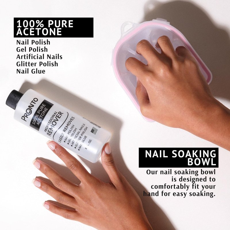 Pronto Gel Nail Polish Remover Kit - 16oz Pure Acetone, Nail Soaking Bowl & Manicure Kit Including Gel Nail Polish Tools, Nail File, Nail Buffer, Cuticle Pusher & Nail Scraper