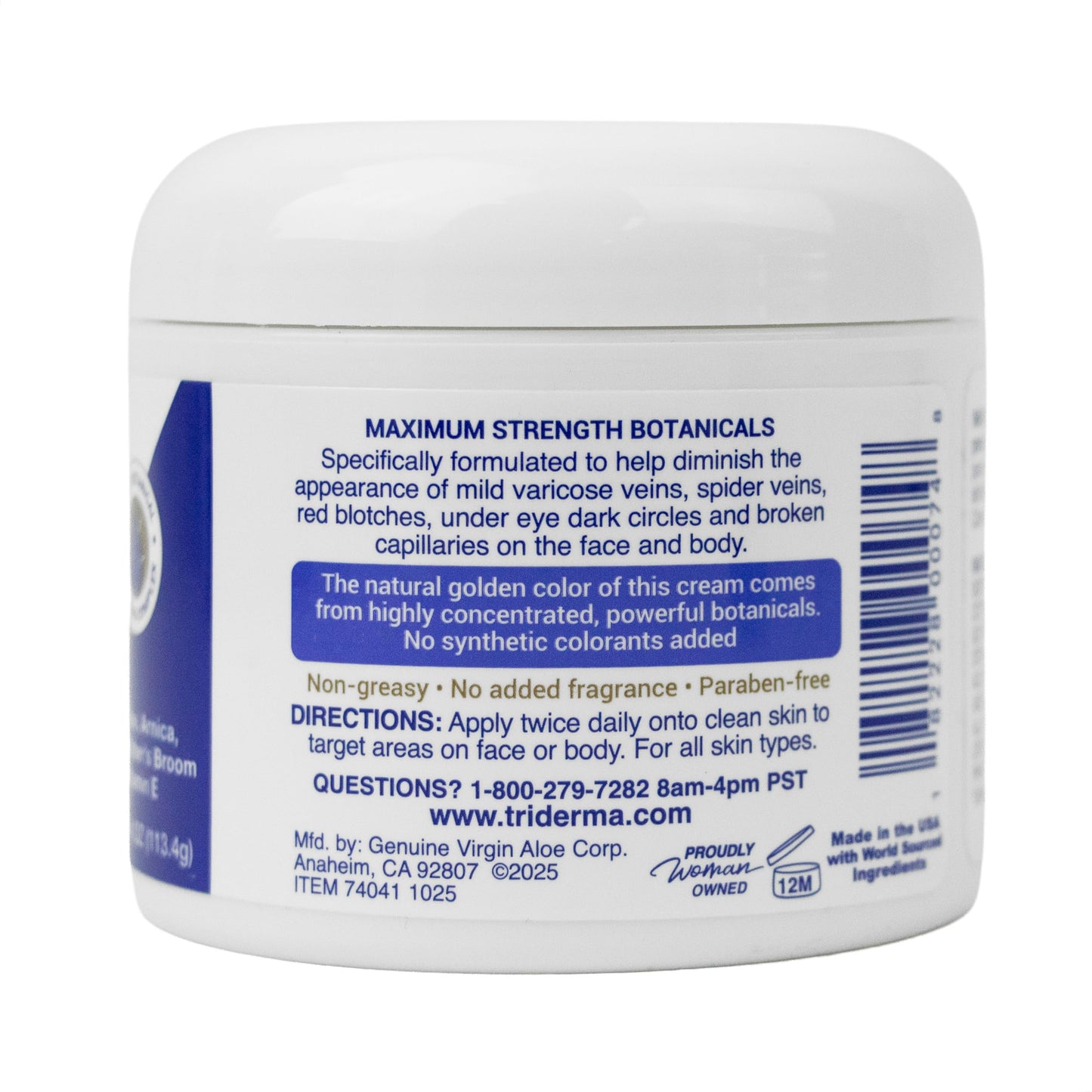 TriDerma Vein Defense Healthy Cream, Helps Improve the look of Spider Veins, Broken Capillaries, Red Blotches and Under Eye Dark Circles 4 oz