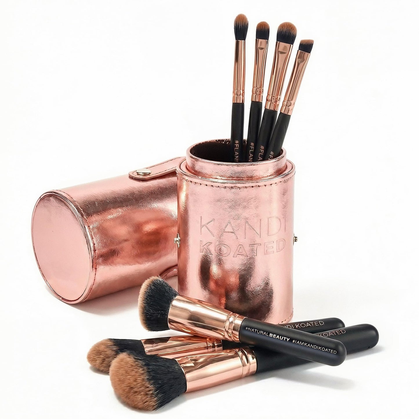 7-Pieces Makeup Brush Set with Faux Leather Travel Case (Rose Gold) - Synthetic Makeup Brush Kit with Daily Affirmations by Kandi Burruss - Cruelty-Free, Beauty & Makeup