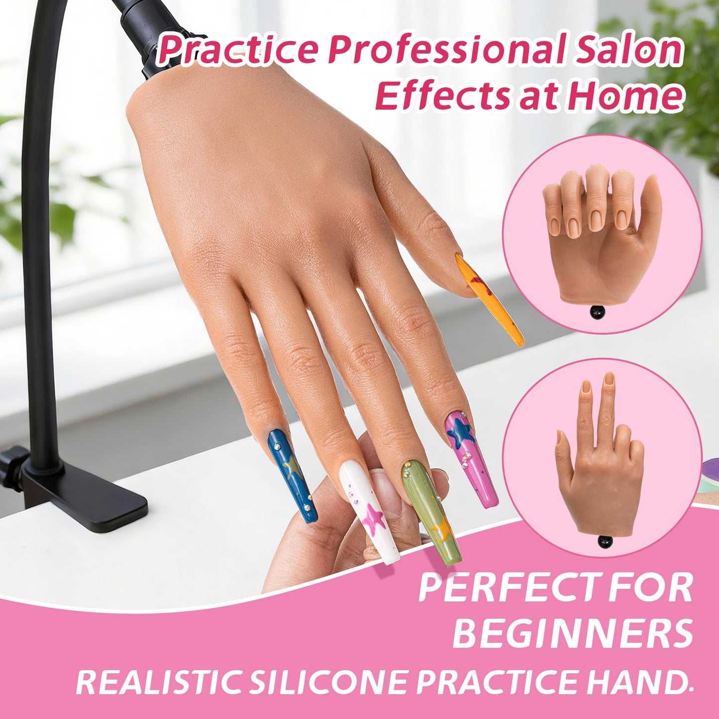 Veikmv Realistic Silicone Practice Hand for Acrylic Nails, Flex Fingers