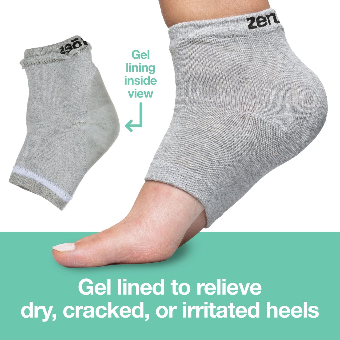 ZenToes Moisturizing Socks for Cracked Heel Treatment, Vitamin E, Olive Oil and Jojoba Oil Infused Heel Socks, Spa Gifts for Women, Relaxation Gifts for Women (Cotton Gray, Regular)