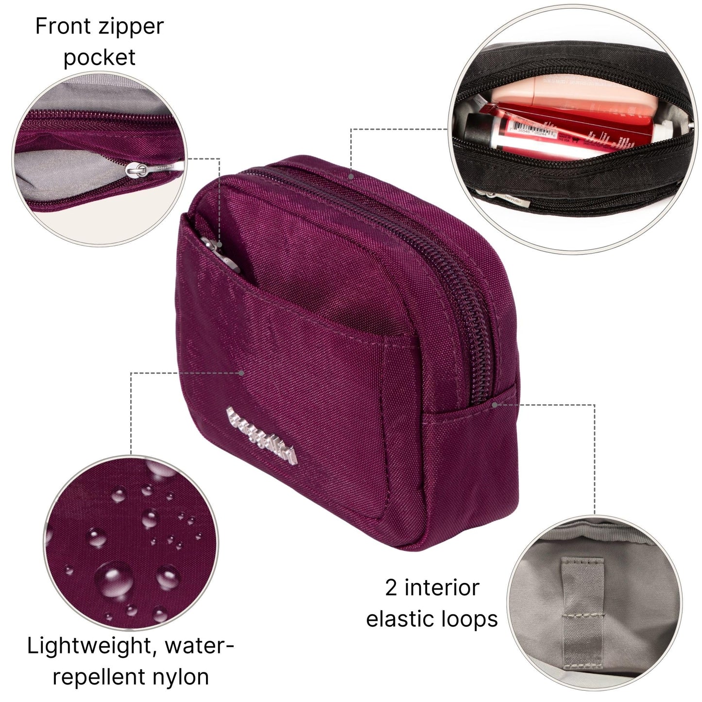Baggallini Mini Cosmetic Pocket - Lightweight 5x3 Inch Makeup Bag - Travel Essentials Makeup Organizer
