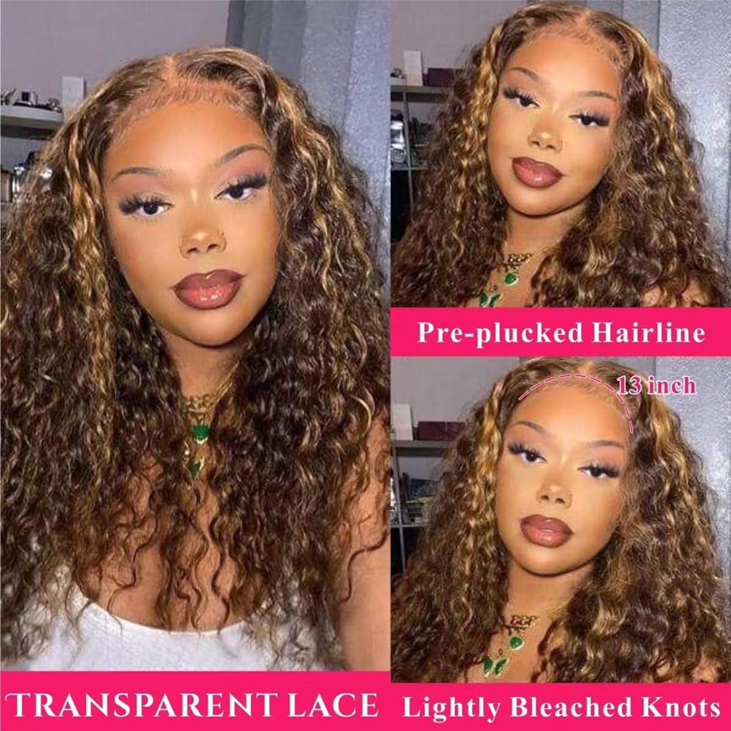 Bafamiya Highlight Brown Human Hair Wig P4/30 Curly Wave Lace Front Wigs Brown 20 Inch 13x6 Wigs Human Hair 200% Density Real Pre Plucked Brazilian Hair For Black Women