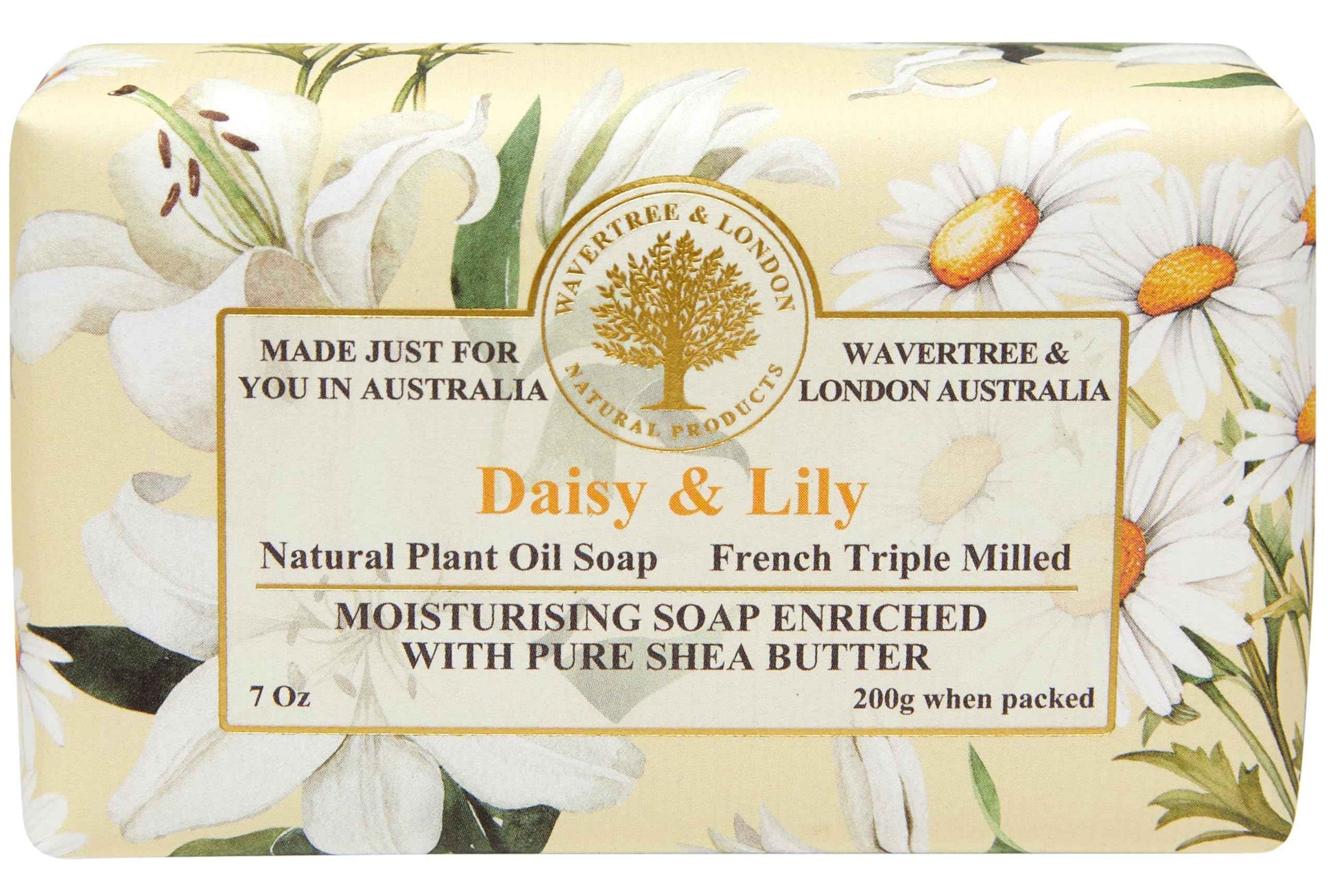 Wavertree & London Daisy & Lily Scented Natural Soap (2 Bars), 7oz Moisturizing French Triple Milled Soap Bars enriched with shea butter - Pure Plant Based Bath & Body Bars for All Skin Types