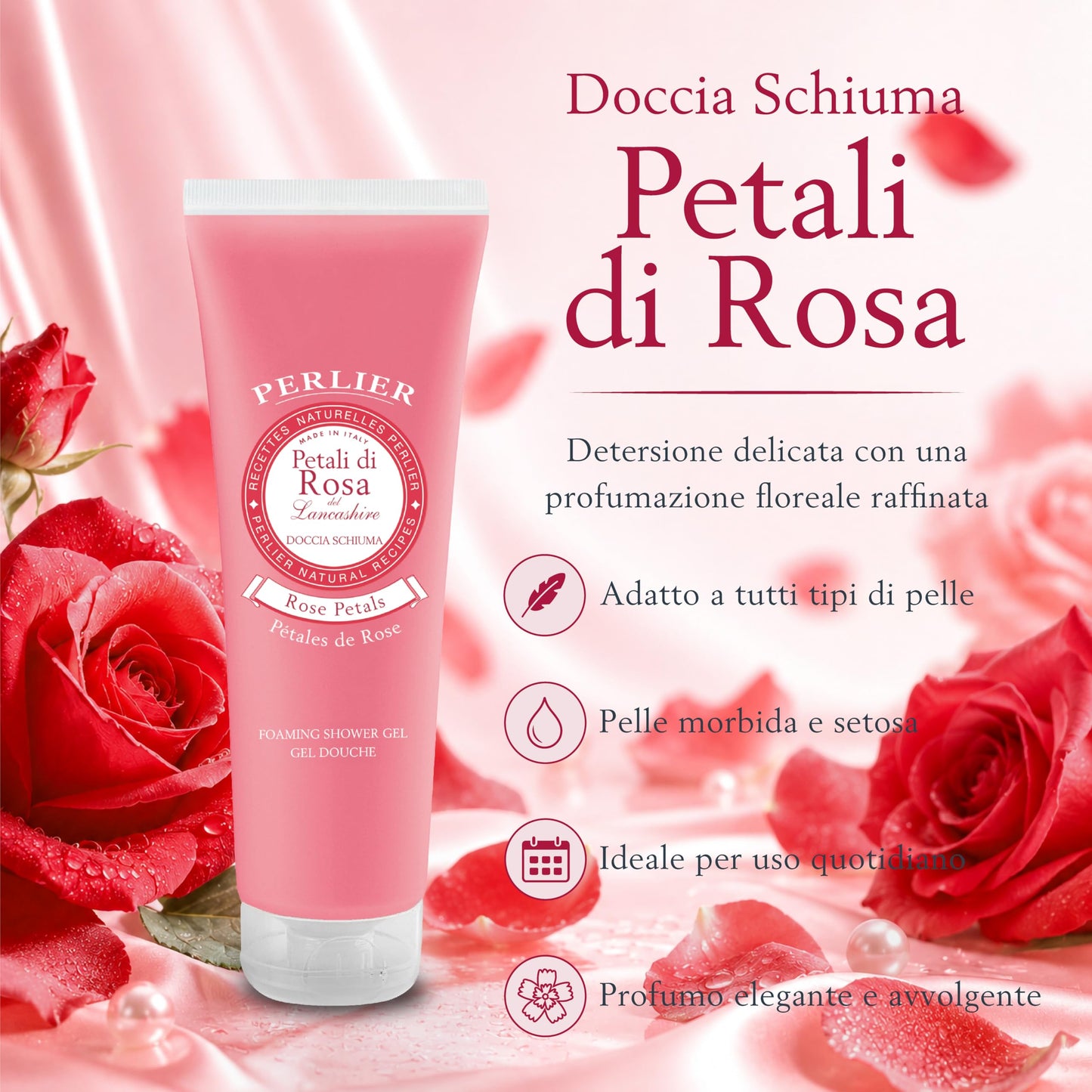 Perlier Doccia Schiuma Petali di Rosa (250 ml) Shower Gel 8.4 fl. oz. Made in Italy [Italian Import]