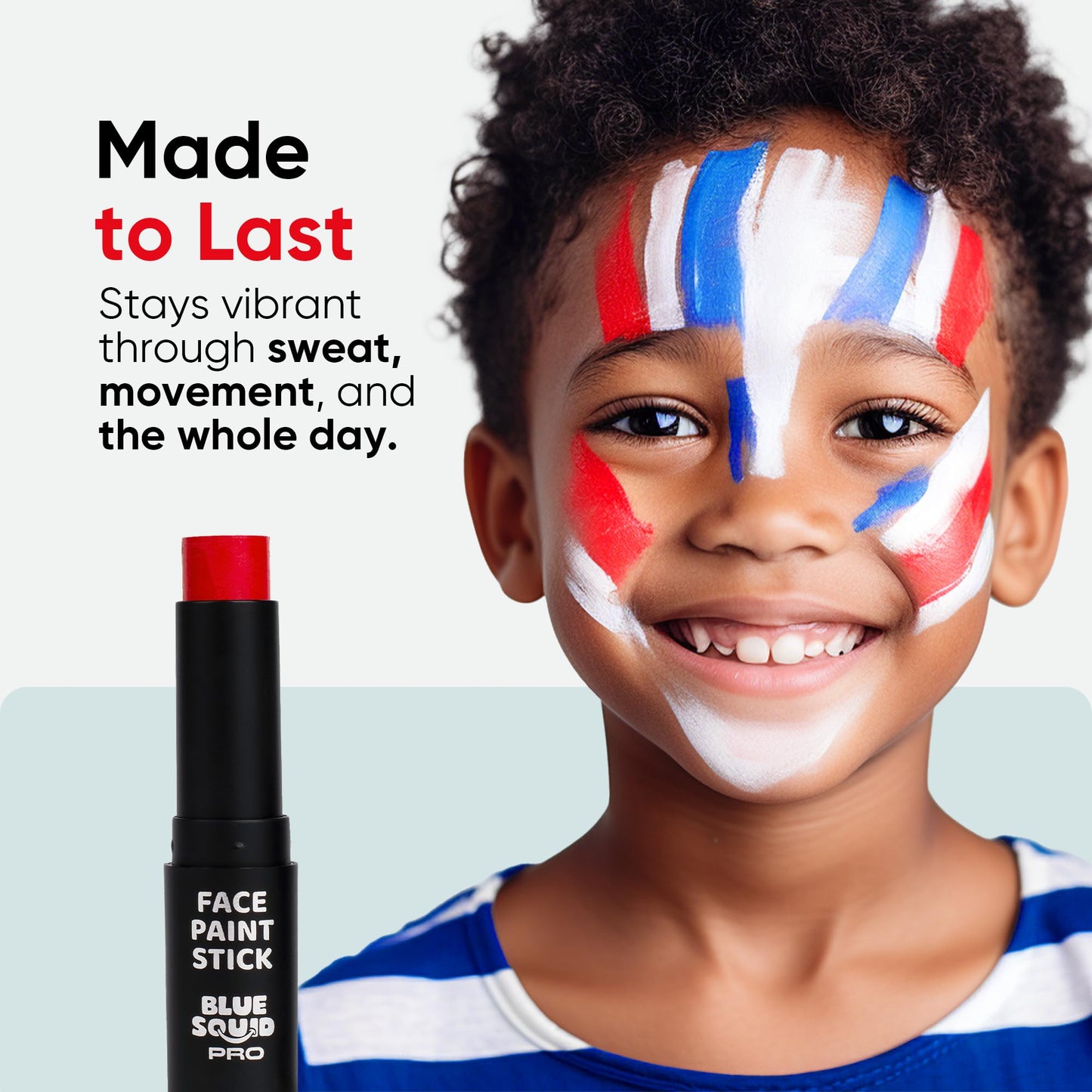 Blue Squid PRO Red White Blue Face Paint Stick - Waterproof Body Paint For Adults & Kids Eye Black Baseball, Eyeblack Softball - Hypoallergenic Twist-Up Non-Toxic Makeup Stick - Cosplay, Sports & SFX