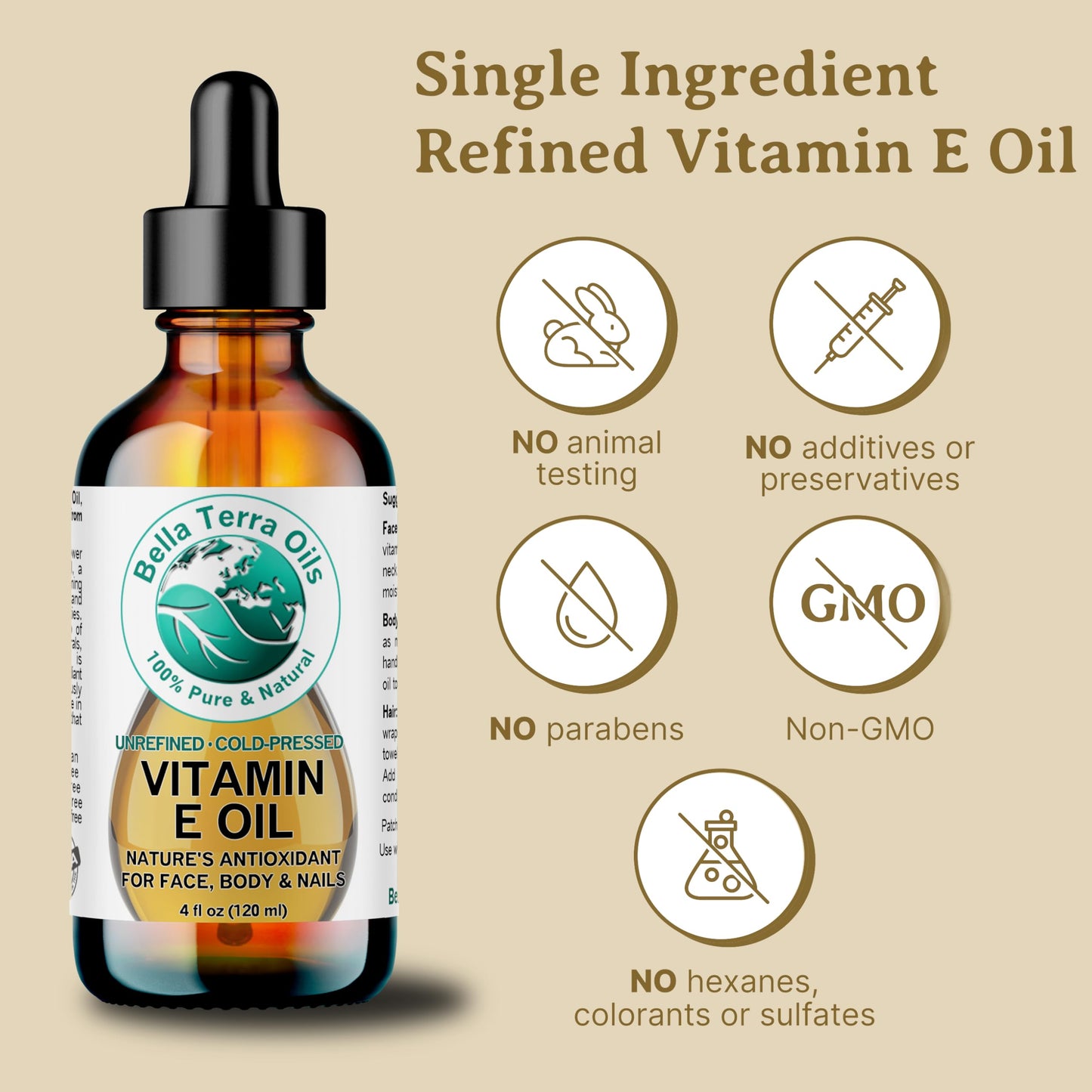 Bella Terra Oils Natural Vitamin E Oil 8oz – Moisturizing Wheat Germ Oil for Face, Body & Hair Care