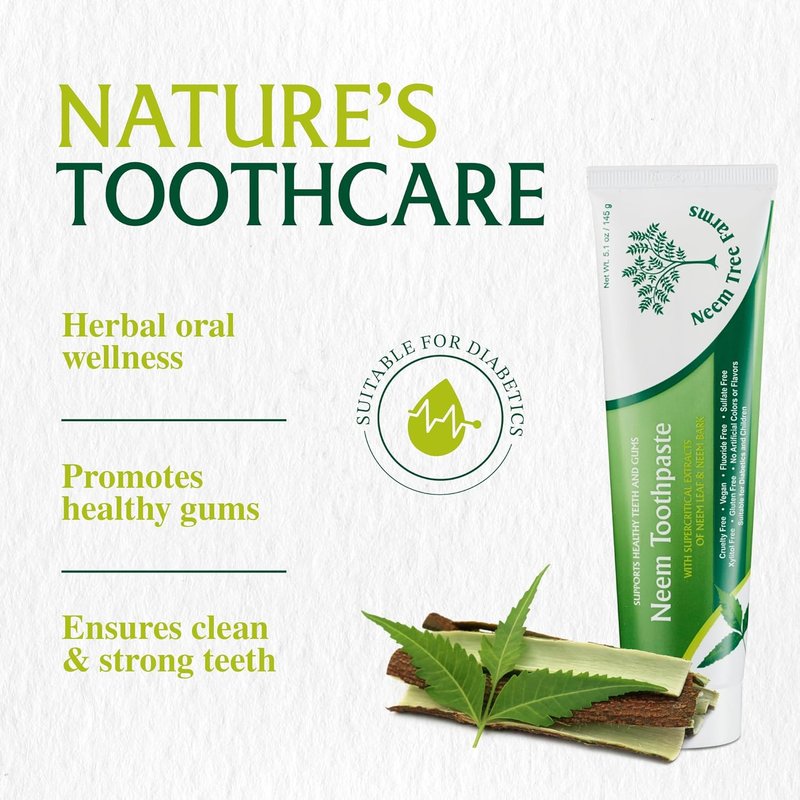 Neem Fluoride-Free Toothpaste - Vegan Natural Formula for Adults & Kids - Clove & Stevia | 4 Pack