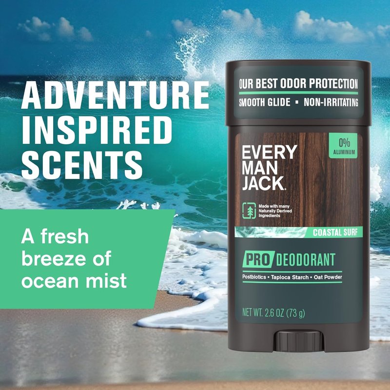 Every Man Jack Men's Pro Deodorant - Aluminum-Free Odor Defense - Coastal Surf Scent | 2.6 oz