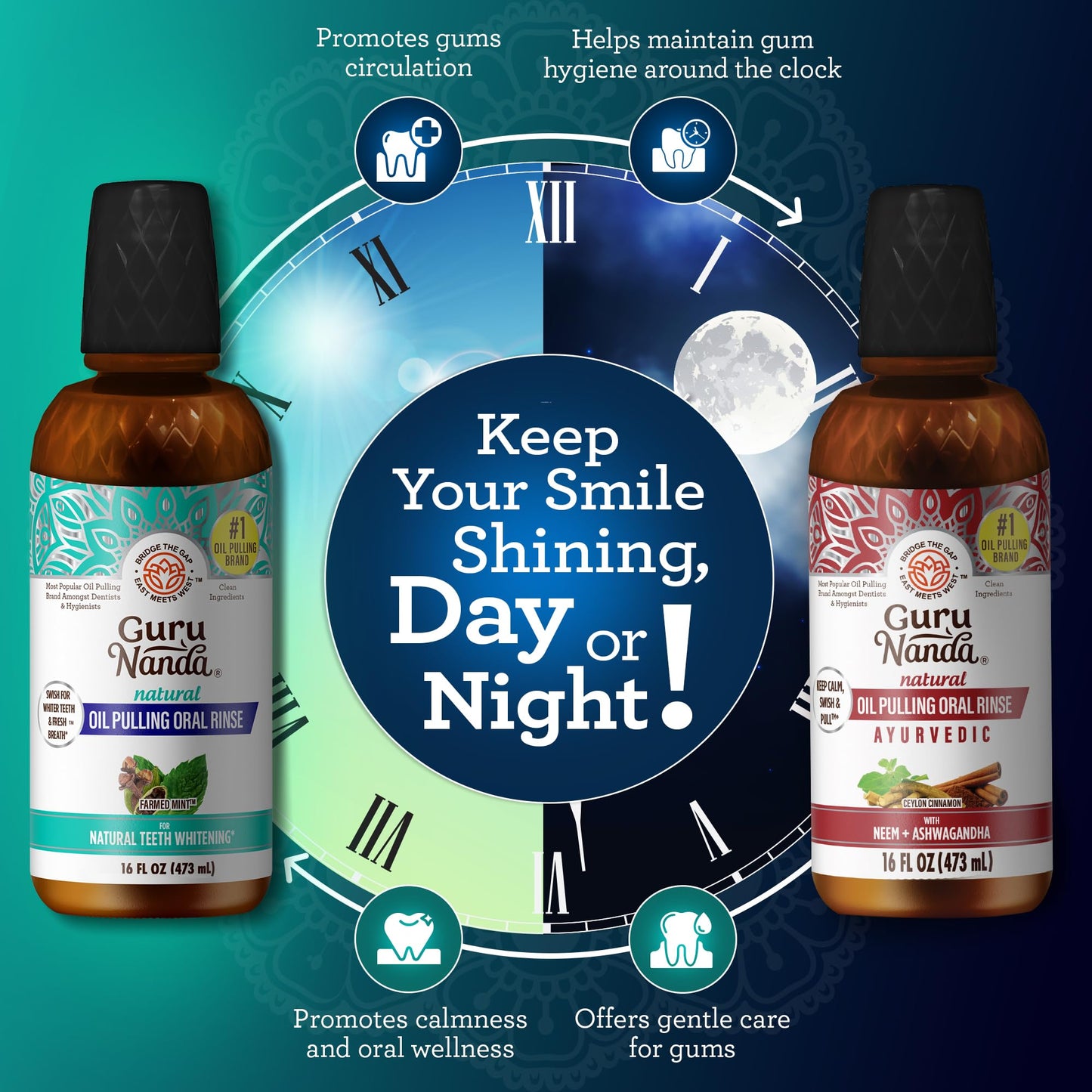 GuruNanda Ultimate Happy Gums Duo, with Alcohol & Flouride-Free Cocomint & Ashwagandha Oil Pulling, Ayurvedic Oral Care for Happy Gums & Fresher Breath