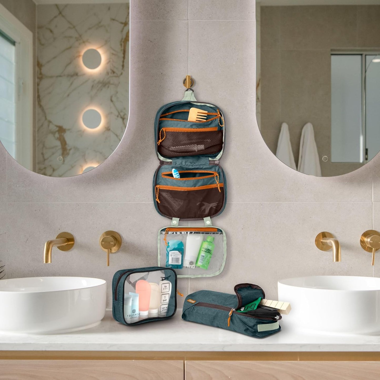 Travel Toiletry Bag Set - Hanging Organizer + TSA-Approved Liquid Bag + Ultralight Accessory Pouch