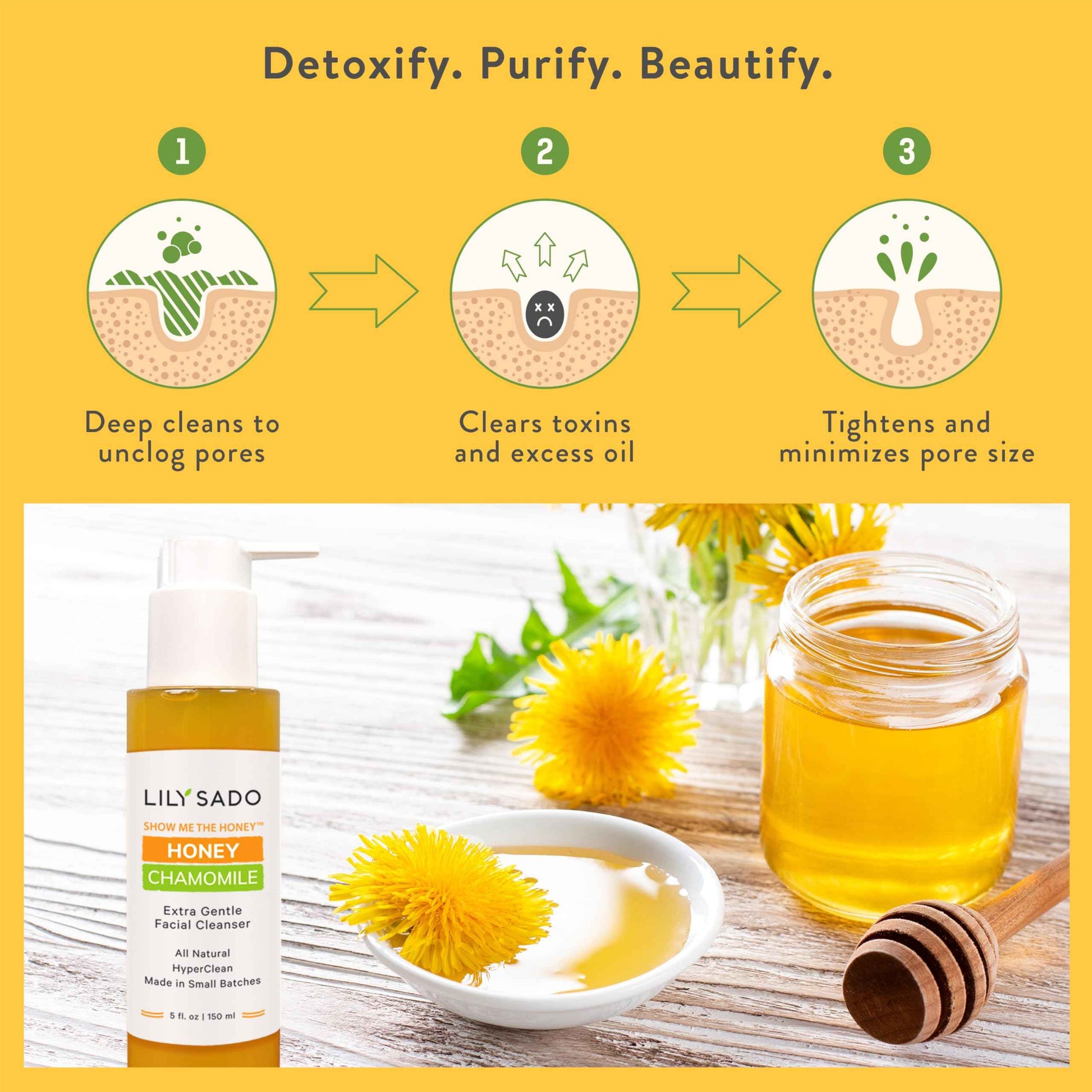 LILY SADO SHOW ME THE HONEY™ Extra Gentle Face Cleanser - Natural, Cruelty-Free Facial Wash Cleanses, Balances & Soothes - Reduces Pores & Blackheads - 5oz