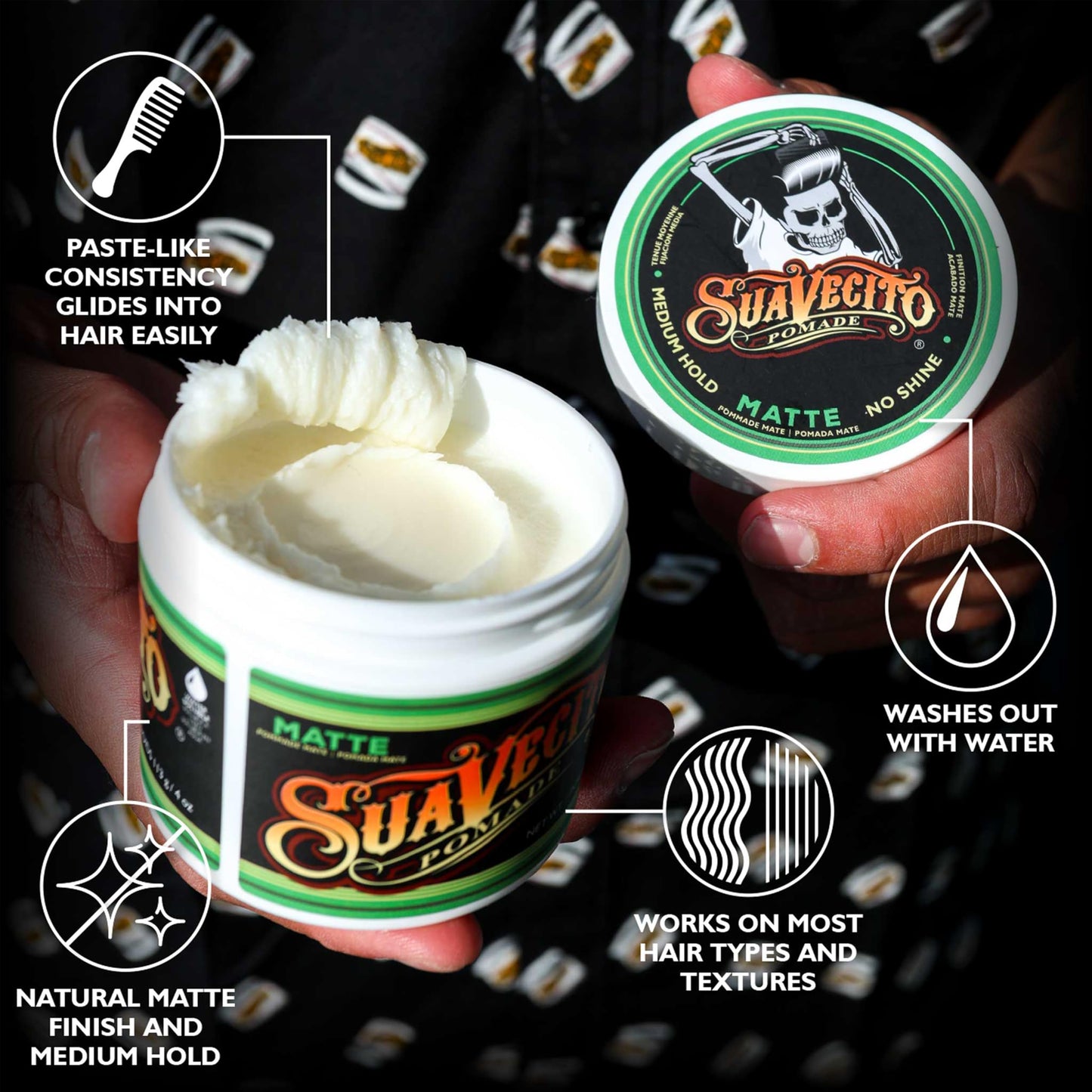 Suavecito Pomade Matte (Shine-Free) Formula 4 oz, 2 Pack - Medium Hold Hair Pomade For Men - Low Shine Matte Hair Paste For Natural Texture Hairstyles