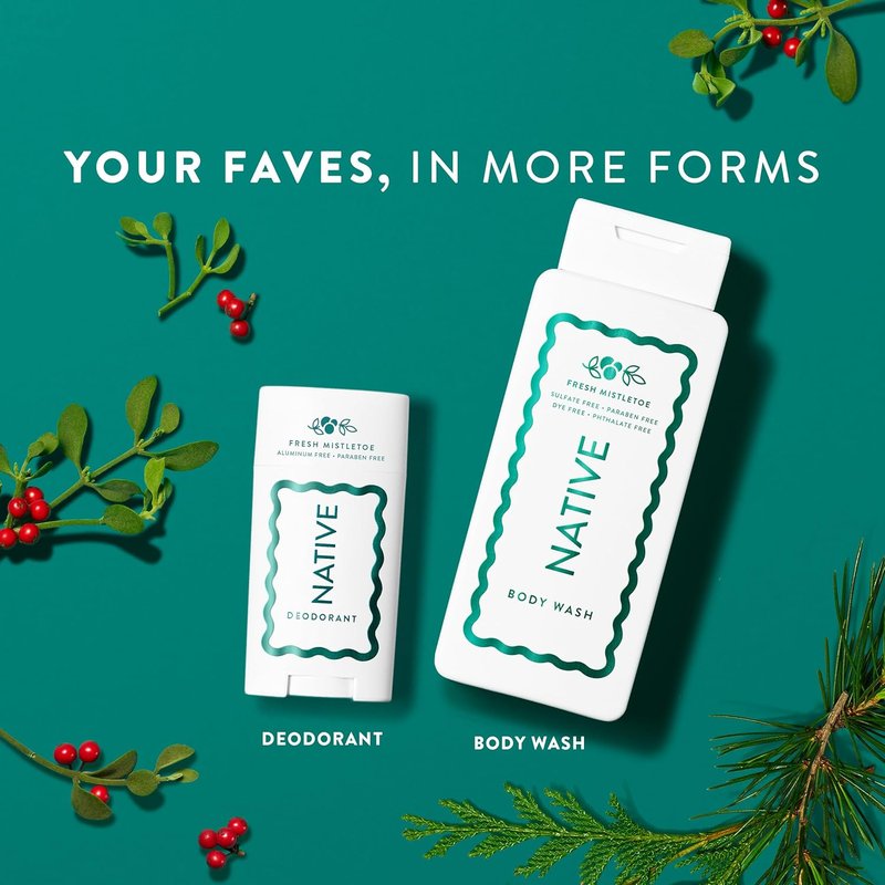 Native Deodorant - Holiday Edition Fresh Mistletoe Scent | Aluminum-Free, 72-Hour Odor Control for Men & Women