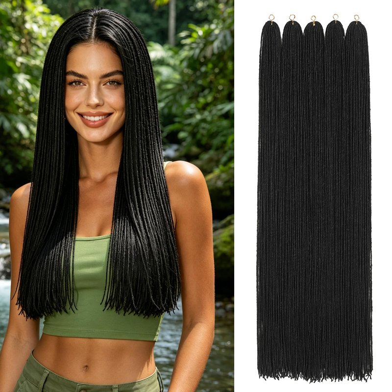 GUOHUI Micro Faux Locs Crochet Hair, 36 Inch 5 Packs Color Natural Black DIY Braids Straight Styles (36",1B)