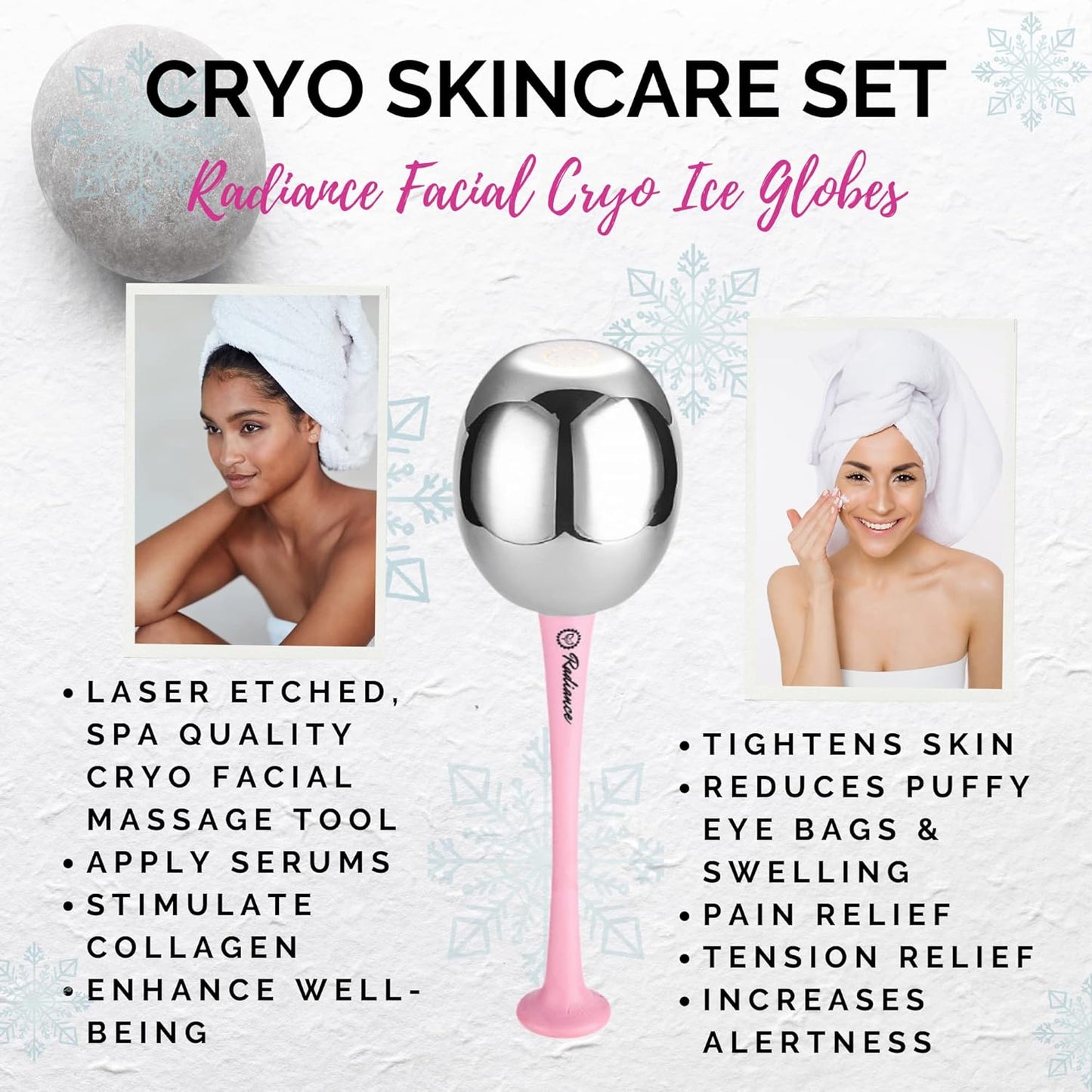 RADIANCE Ice Globes for Facials - Cryo Cooling Tool for Depuffing & Face Massage | Stainless Steel, Non-Shatter Design