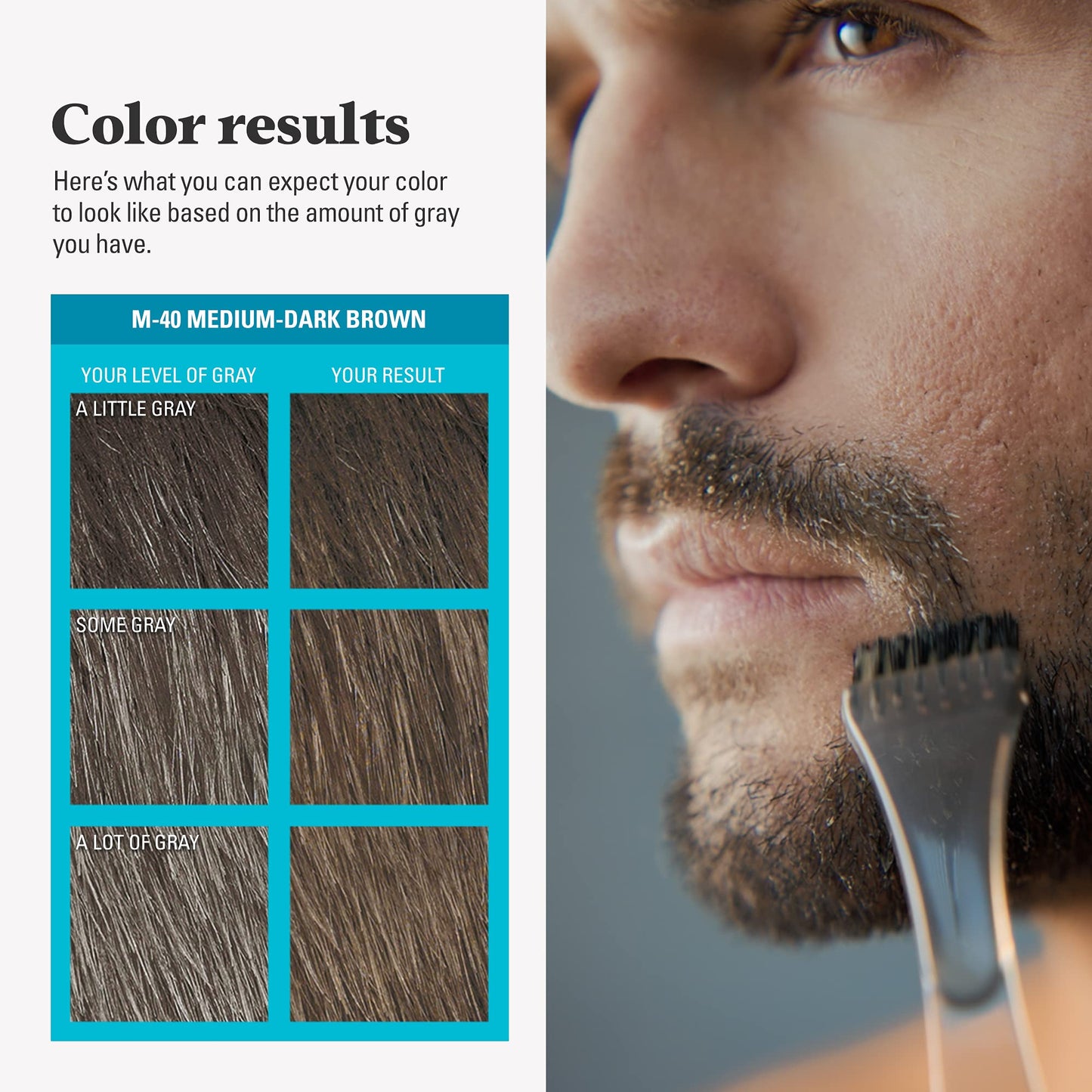 Just For Men Mustache & Beard, Beard Coloring for Gray Hair with Brush, With Keratin Biotin Aloe and Coconut Oil for Healthy Facial Hair - Medium-Dark Brown, M-40, Pack of 3