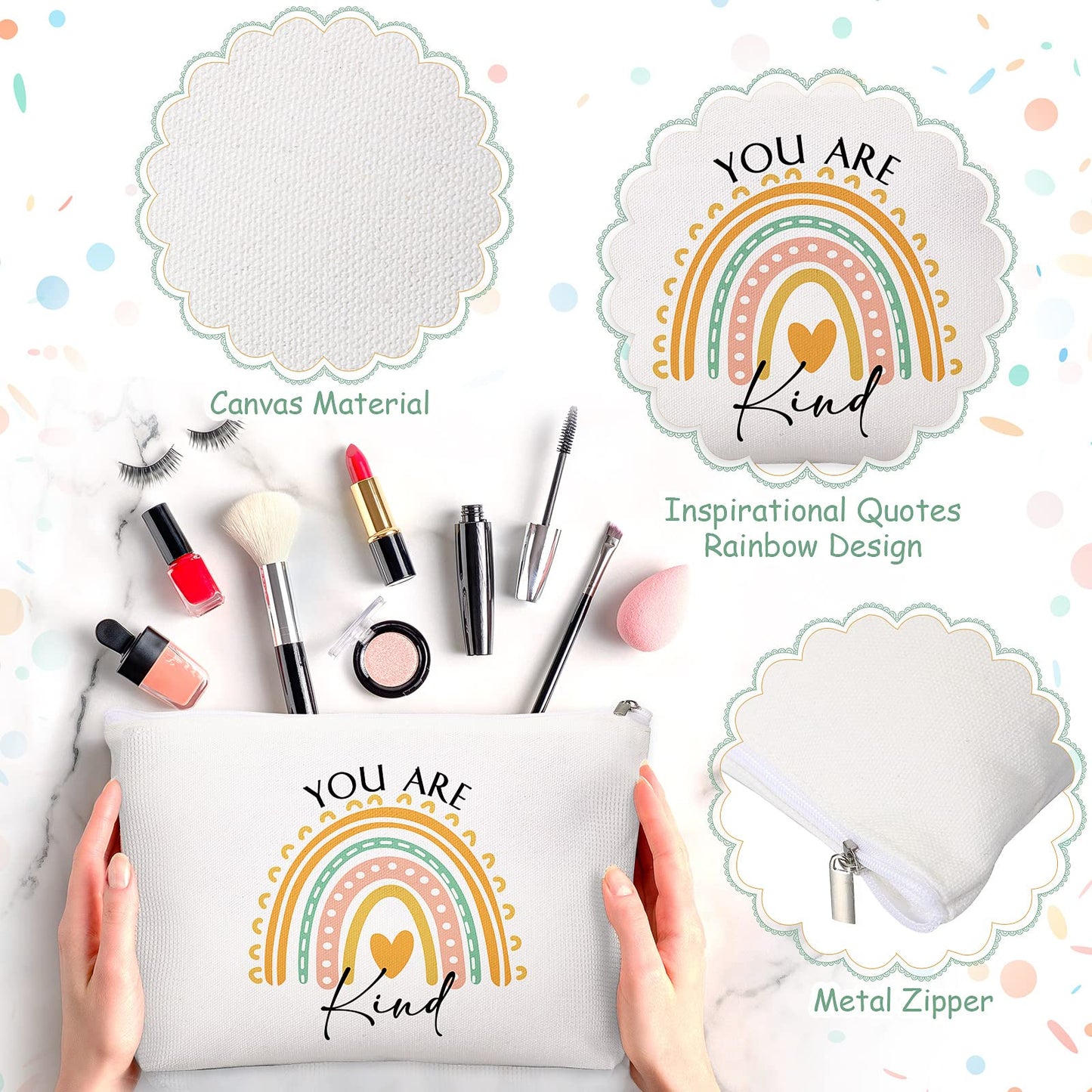 Coume 40 Pcs Teacher Appreciation Gifts Nurses Rainbow Canvas Makeup Bags Bulk Inspirational Quotes Gifts for Women with Zipper for Employee Coworker Staff Group Office