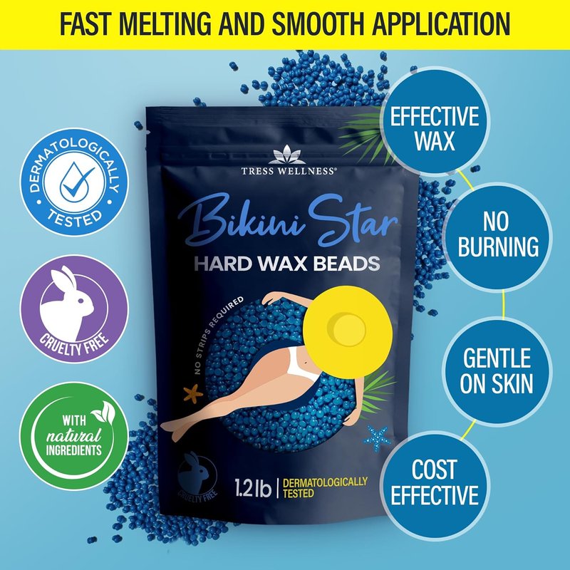 Tress Wellness Wax Beads - Safe At-Home Waxing Kit for Bikini, Brazilian & Full Body | 1.2lb