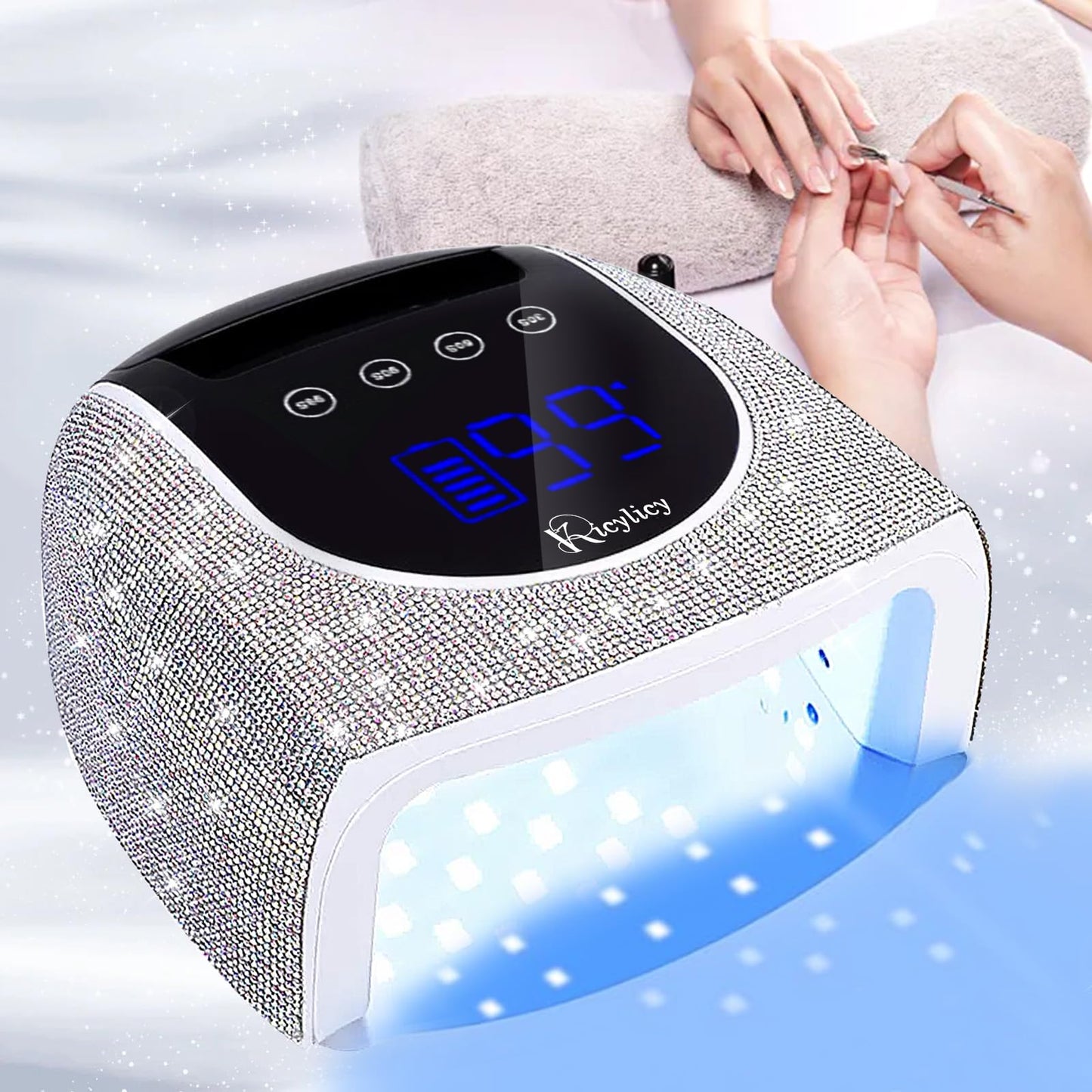 Kicylicy UV LED Nail Lamp,96W Rechargeable Cordless Nail Lamp Gel Polish UV Nail Lamp,Diamond Professional Curing Lamp with 4 Timer Setting,Handle,Big Display Auto Sensor for Salon & Home