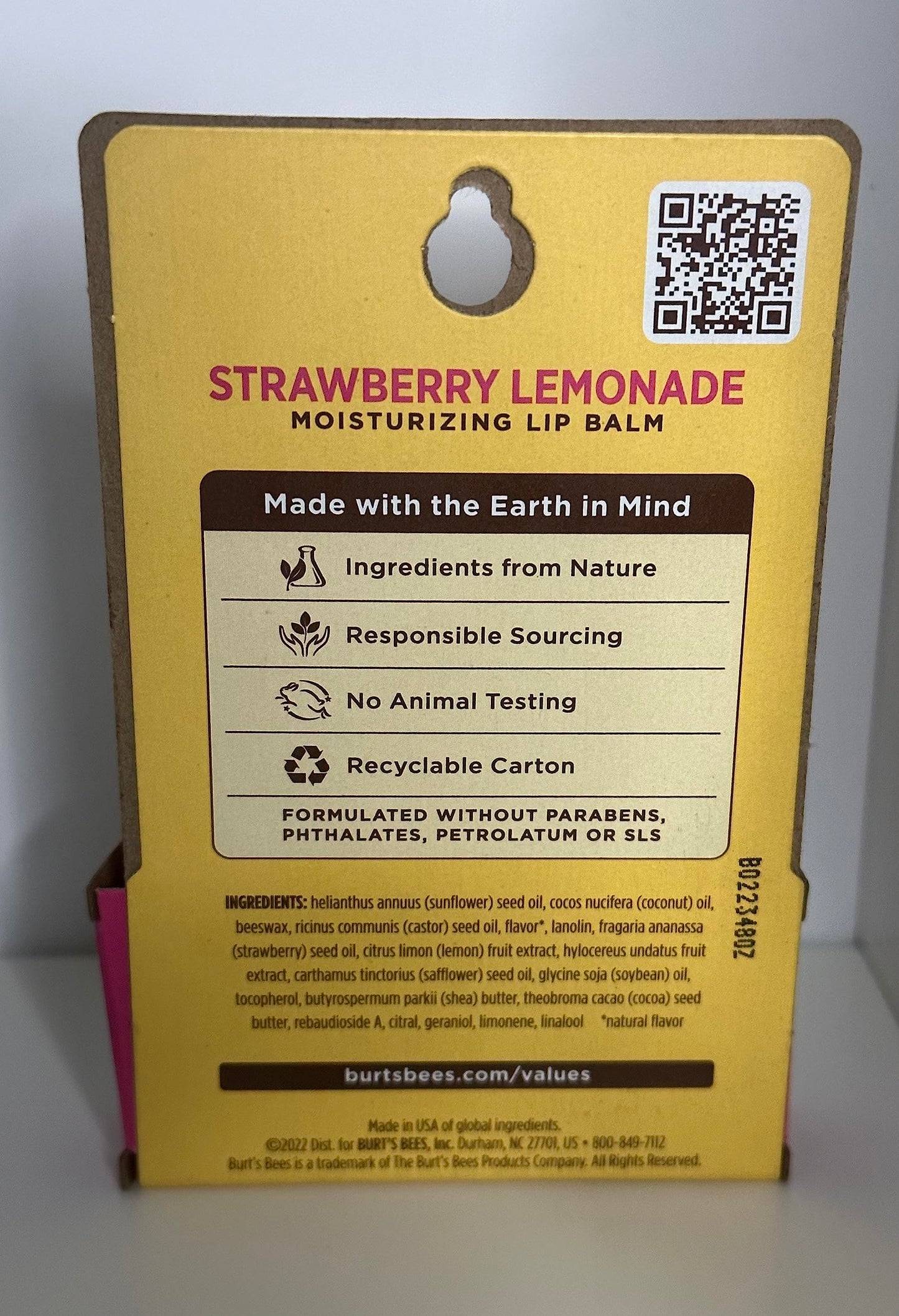 BURTS BEES STRAWBERRY LEMONADE LIP BALM 2 (0.15) TUBES