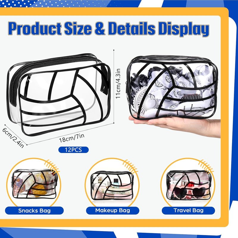 Reginary Volleyball Gift Bags - Clear PVC Portable Makeup & Cosmetics Organizer | Waterproof Pouch 7 x 4.3 x 2.4 Inches