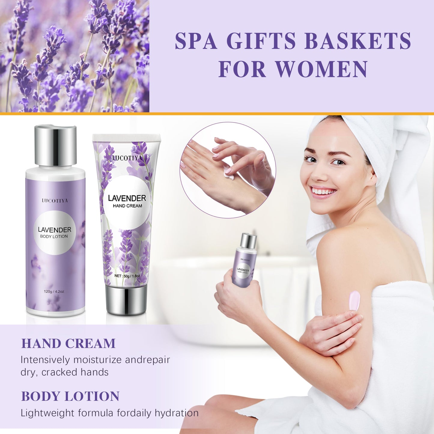 Gifts for Women Gift Basket for Women - 10 Pc Lavender Bath and Body Sets