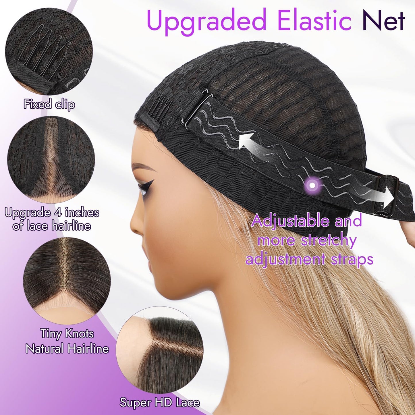 Eawwii Ombre Blonde Wig for Women Long Wavy 4x1 Lace Natural Hairline Glueless for Beginners Middle Part Synthetic for Daily Party Use 26Inch