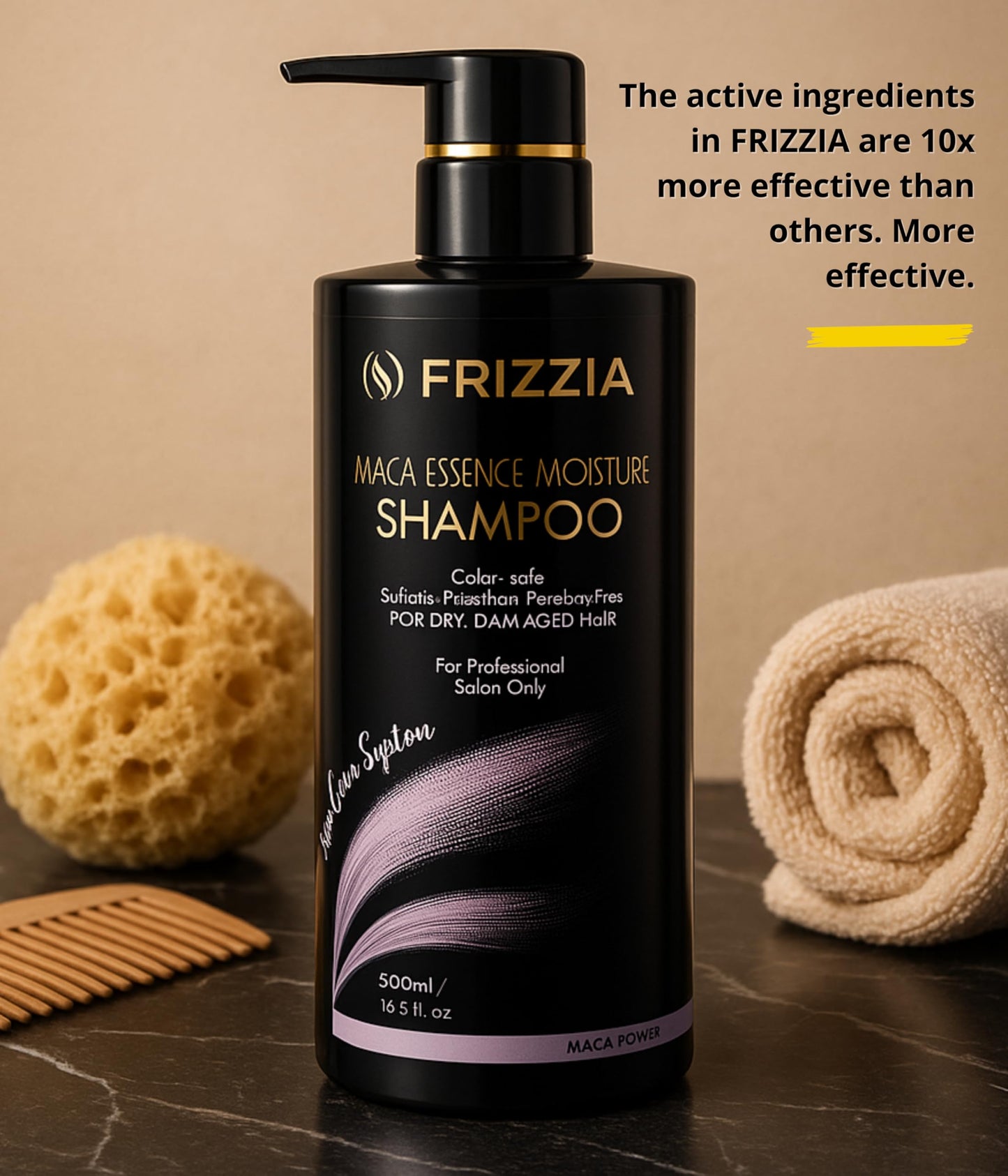 Frizzia PROFESSIONAL Shampoo with Maca, Argan and Vegetable Collagen | Repairs and Strengthens Damaged Hair | Opens Cuticles, Softens and Nourishes All Hair Types | 500ml