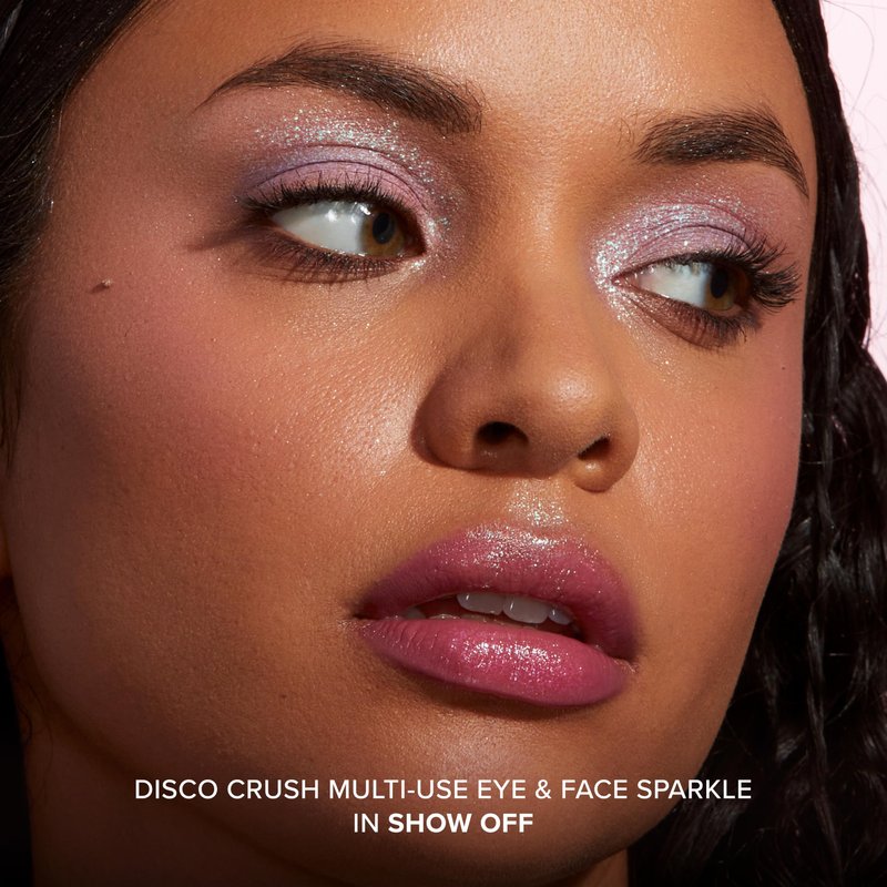 Too Faced Disco Crush High Shine Glitter Multi-Use Eye + Face Sparkle | Creamy, Iridescent, Multichrome Face & Eyeshadow Glitter, 0.05 Ounce, Show Off
