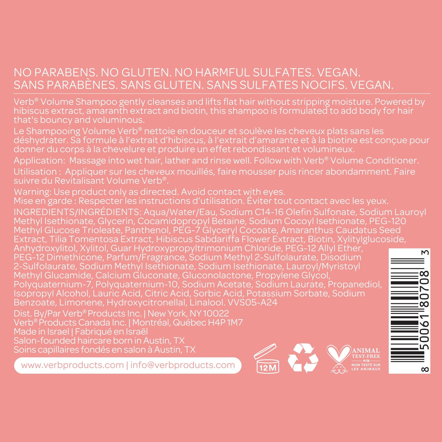 VERB Volume Shampoo 12 fl oz- Gently Cleanses, Lifts Flat Hair + Adds Volume - Sulfate, Paraben and Gluten Free