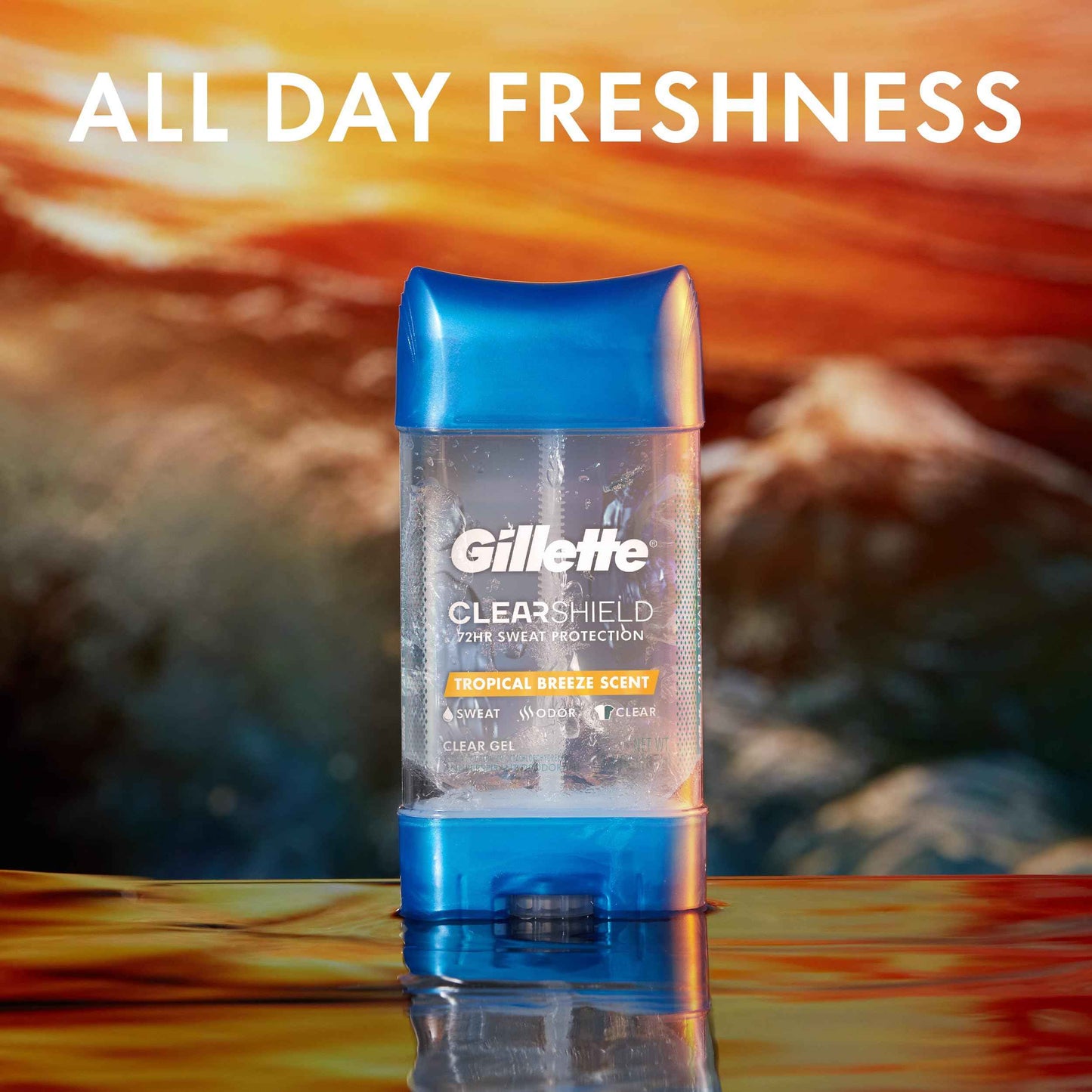 Gillette Antiperspirant and Deodorant for Men, 72hr Sweat & Odor Protection, Long Lasting Freshness, Anti-White Mark Technology, Clear Gel, Tropical Breeze Scent, 3.8 oz (Pack of 3)