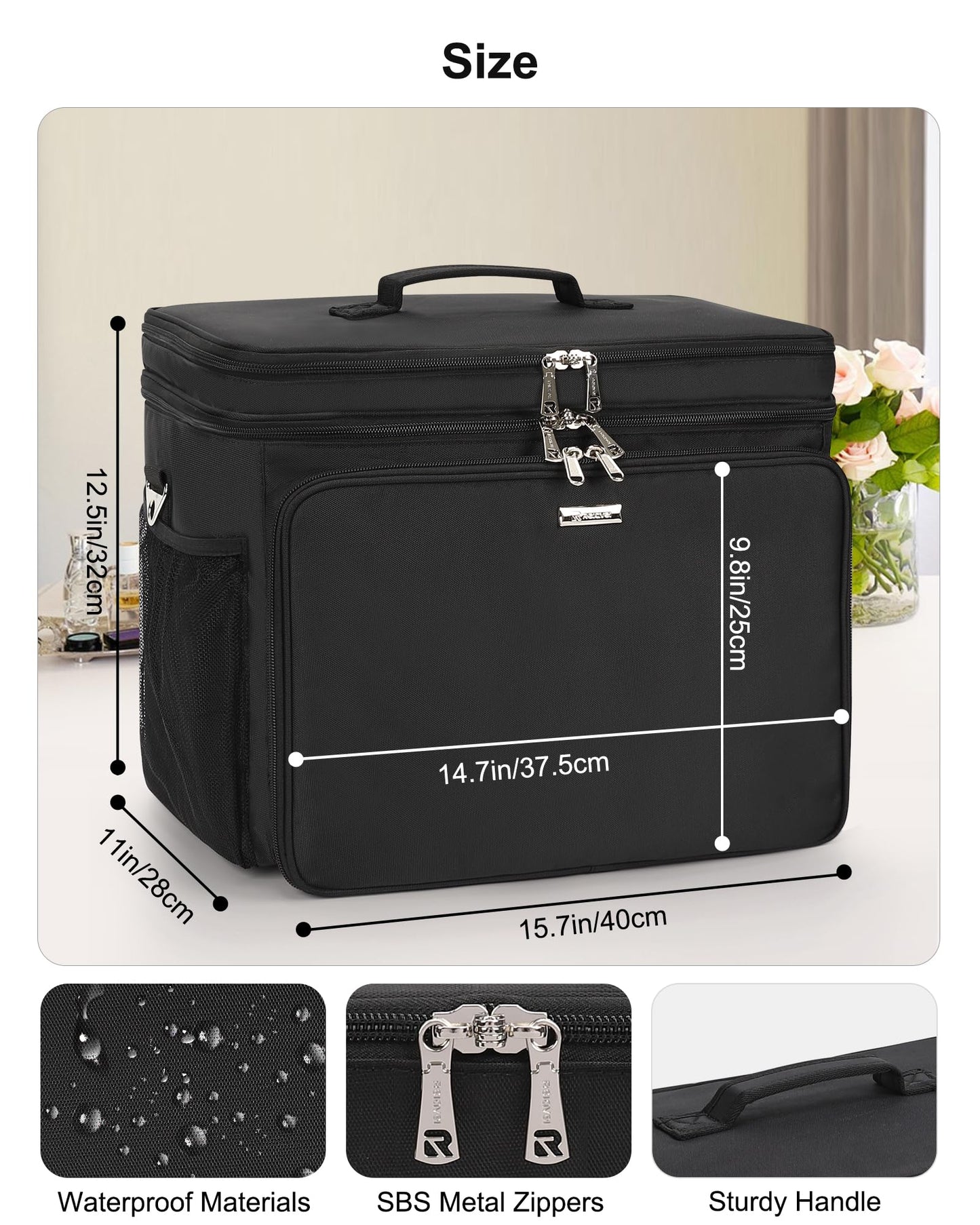 Twofold Hairstylist Traveling Bag, Heat Resistant Cosmetology Bag for Hairstylists, Dual-Layer Design with Detachable Dividers, Multi-Functional Hair Tools Organizer for Travel - Black