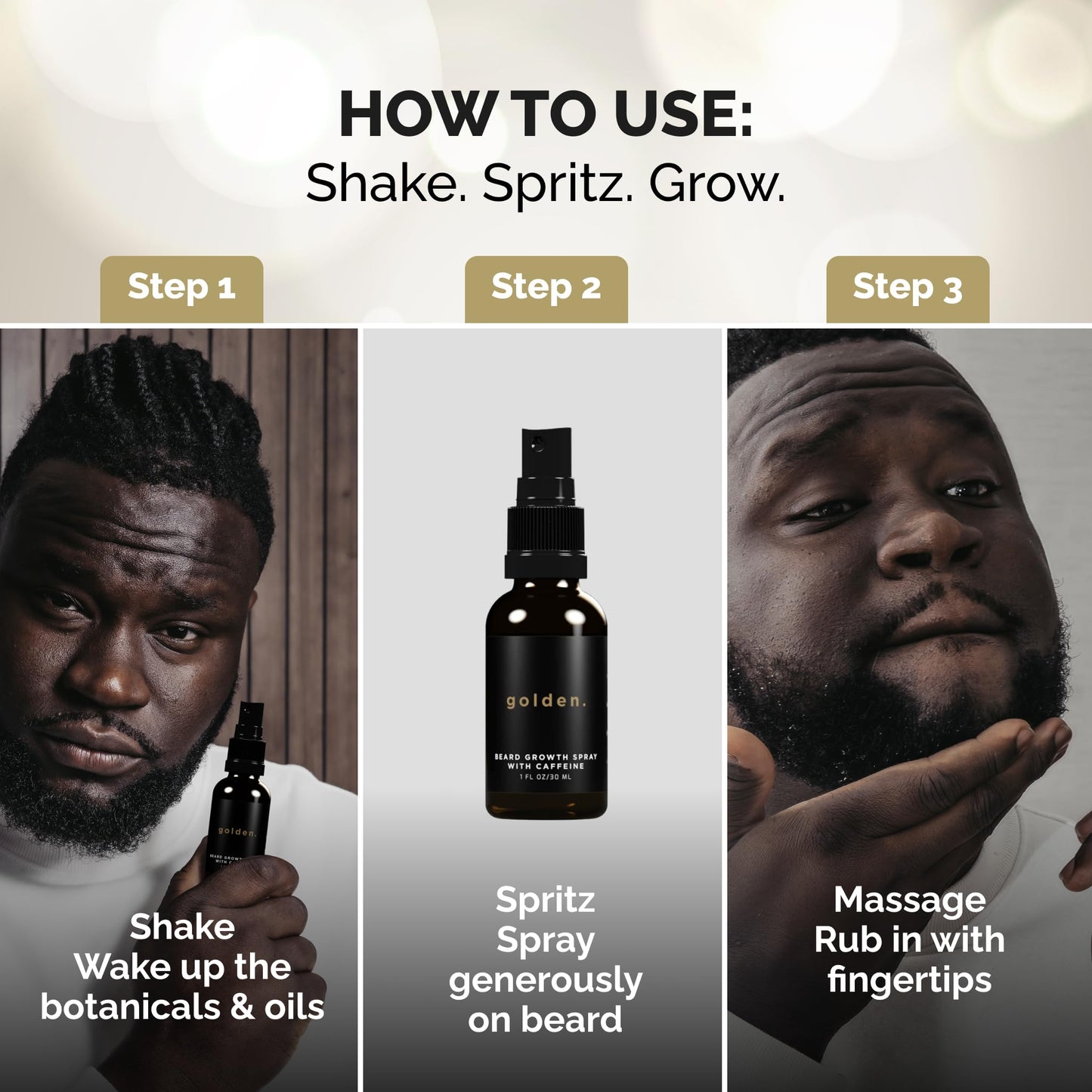Golden Grooming Beard Growth Spray | Boost Beard Growth, Thickness & Strength | Natural Formula with Biotin & Vitamin E | Specifically Crafted for Coarse & Curly Beards (2-Pack)