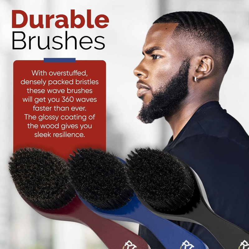 Men's 360 Wave Brush Set - Soft, Medium & Hard Handle Brushes for Perfect Waves | Grooming Gift Set