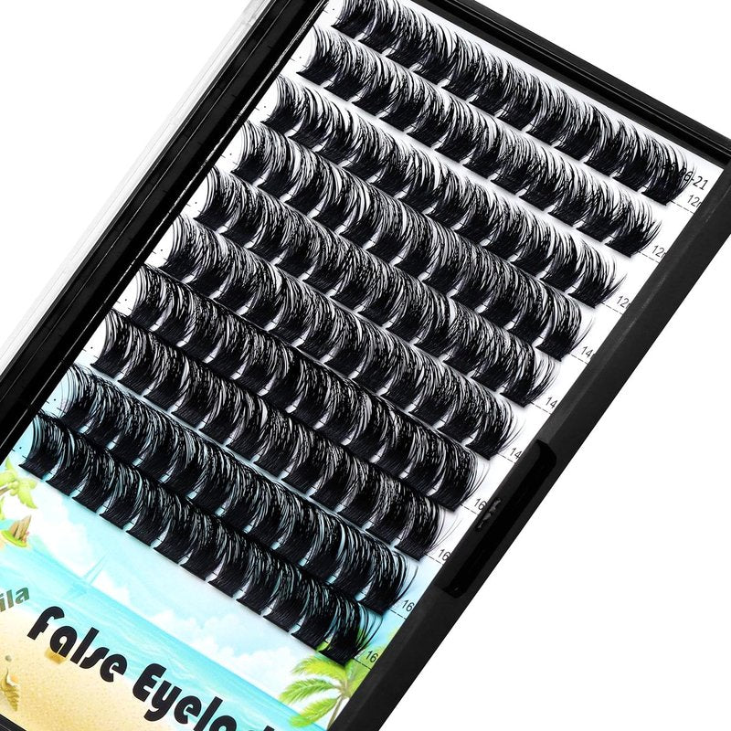 Dedila Large Tray -Wide Stem Mixed 10-12-14-16mm/12-14-16mm/14-16-18mm Cluster Eyelashes Home DIY Lashes Extensions D Curl Thickness 0.07mm Individual False Eyelashes (mixed 12-14-16mm)
