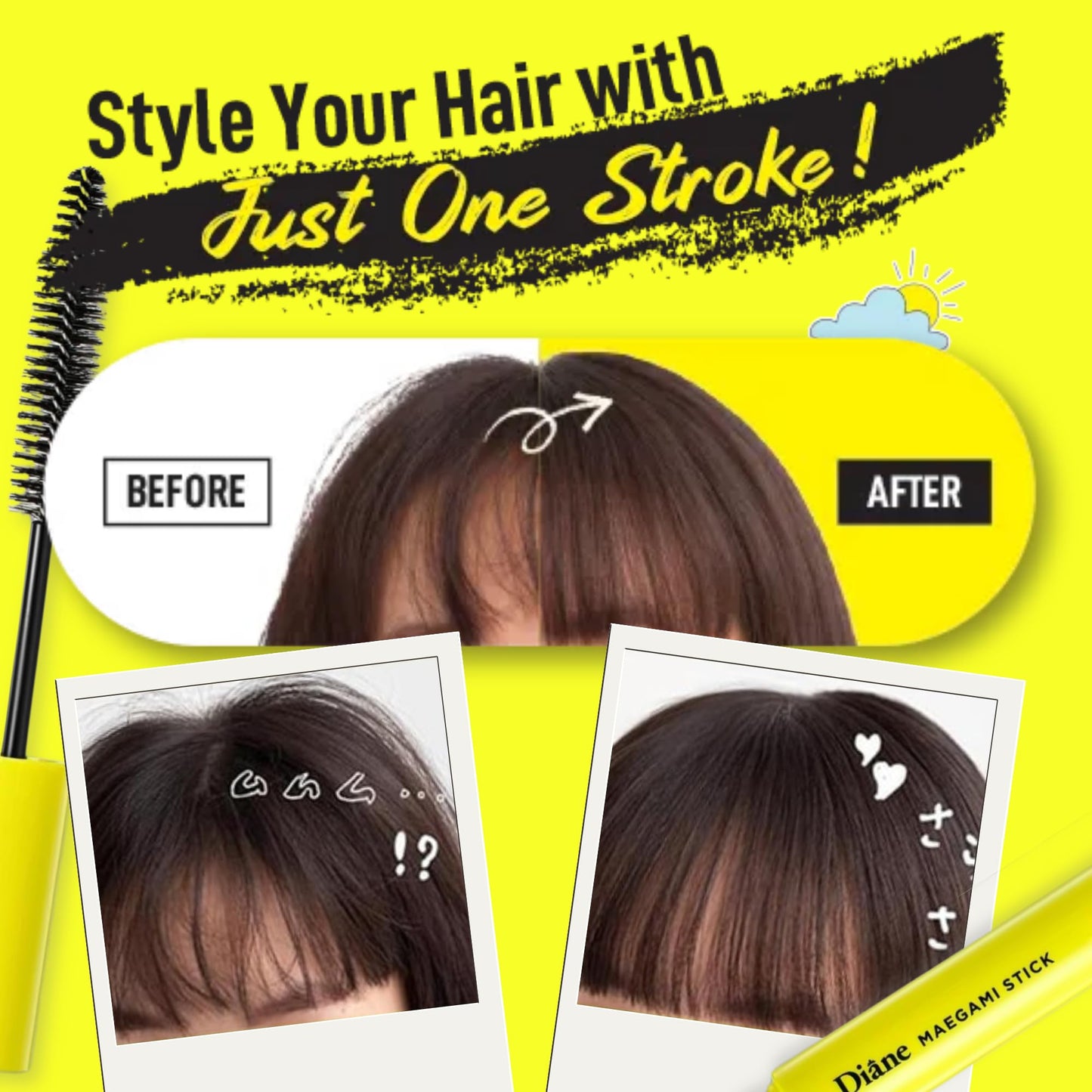 Moist Diane Hair Wax Stick for Women, Fly Away Stick for Hair, Hair Mascara, Hair Stick for Flyaways for Quick Fix with Anti-Frizz Serum, HAIR Finishing STICK & Flyaway HAIR Tamer Made in Japan | HARD