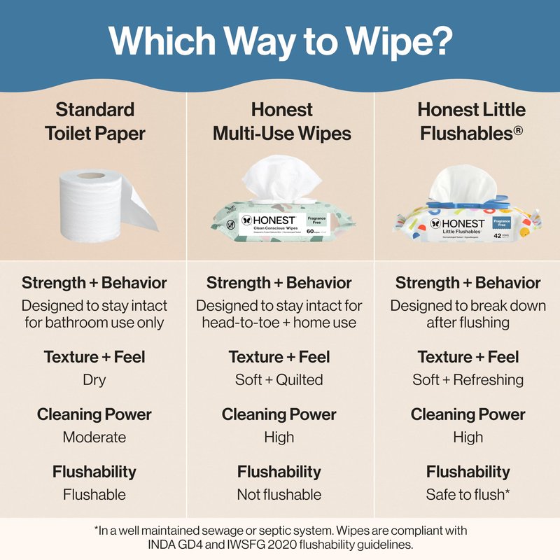 The Honest Company Toddler Hypoallergenic Flushable Wipes, 126 Count