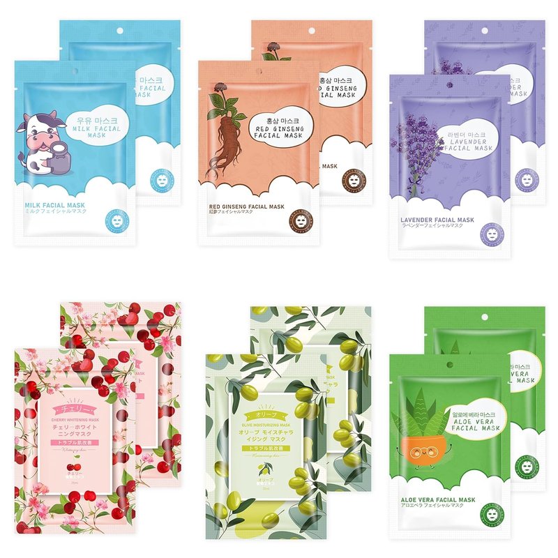 Hydrating Sheet Face Masks - 12 Pack for Dry Sensitive Skin | Spa Quality Skincare Gift Set