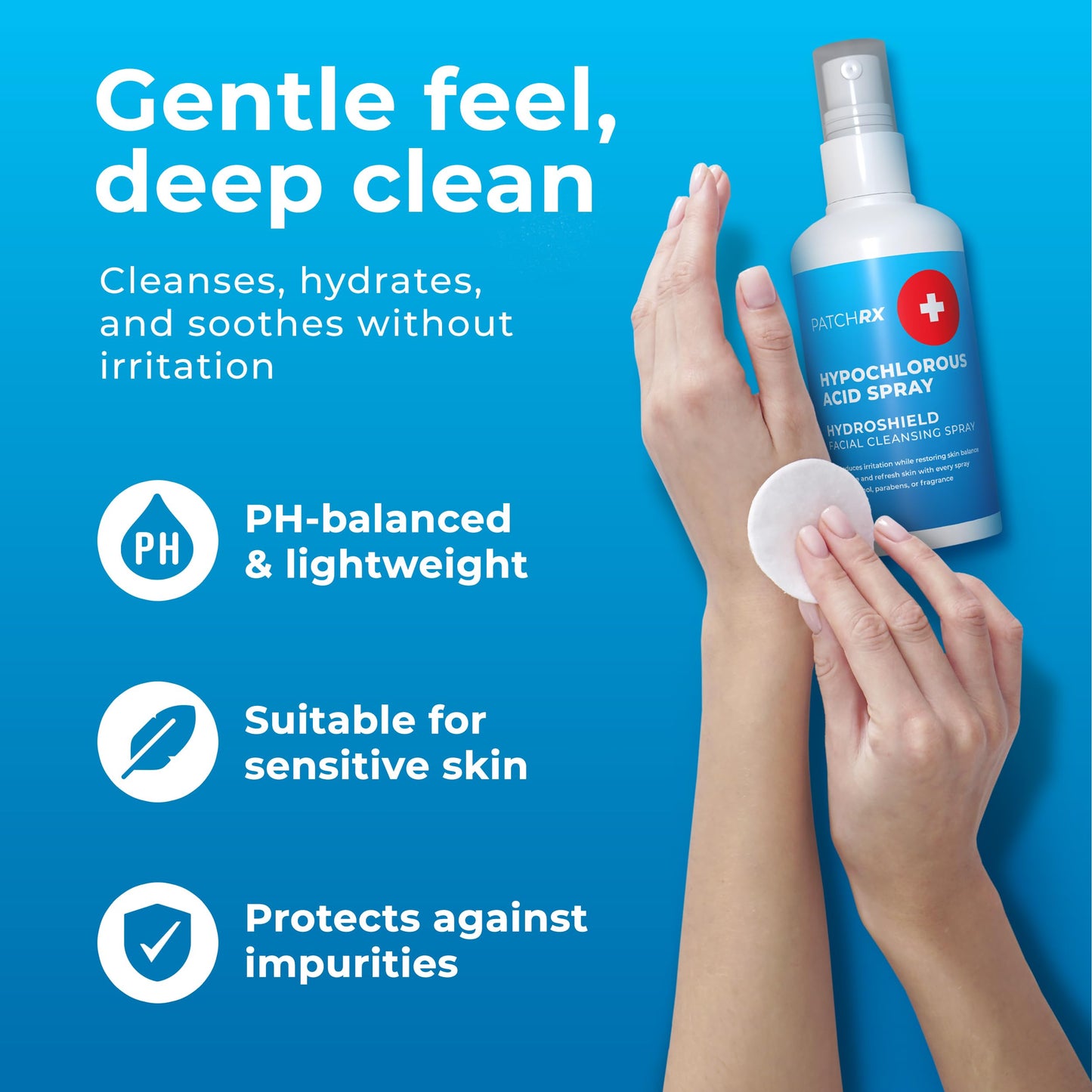 PatchRx Hypochlorous Acid Spray (8oz, 2 packs), HOCL Facial Cleanser Acne Spray for Face, Body, Eczema, Pimples, Breakouts & Overall Skin Recovery (Reduces Redness)