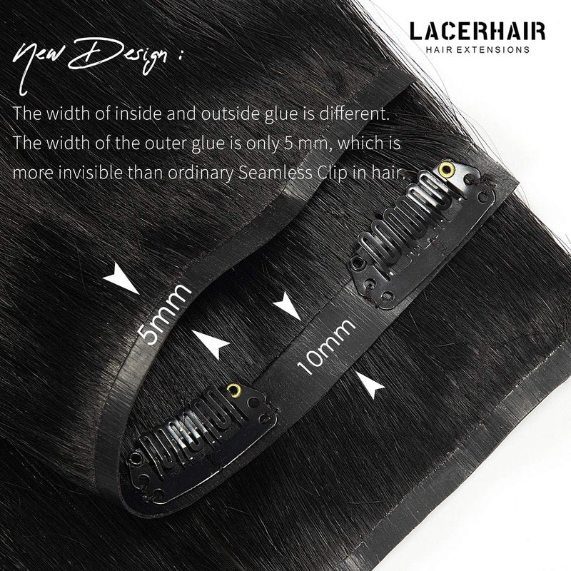 Lacer Hair 14 Inch 110g Seamless Hair Extensions Clip in Human Hair Dark Ash Blonde Mixed Platinum Blonde Invisible PU Skin Weft Straight Human Hair Highlight Color For Women