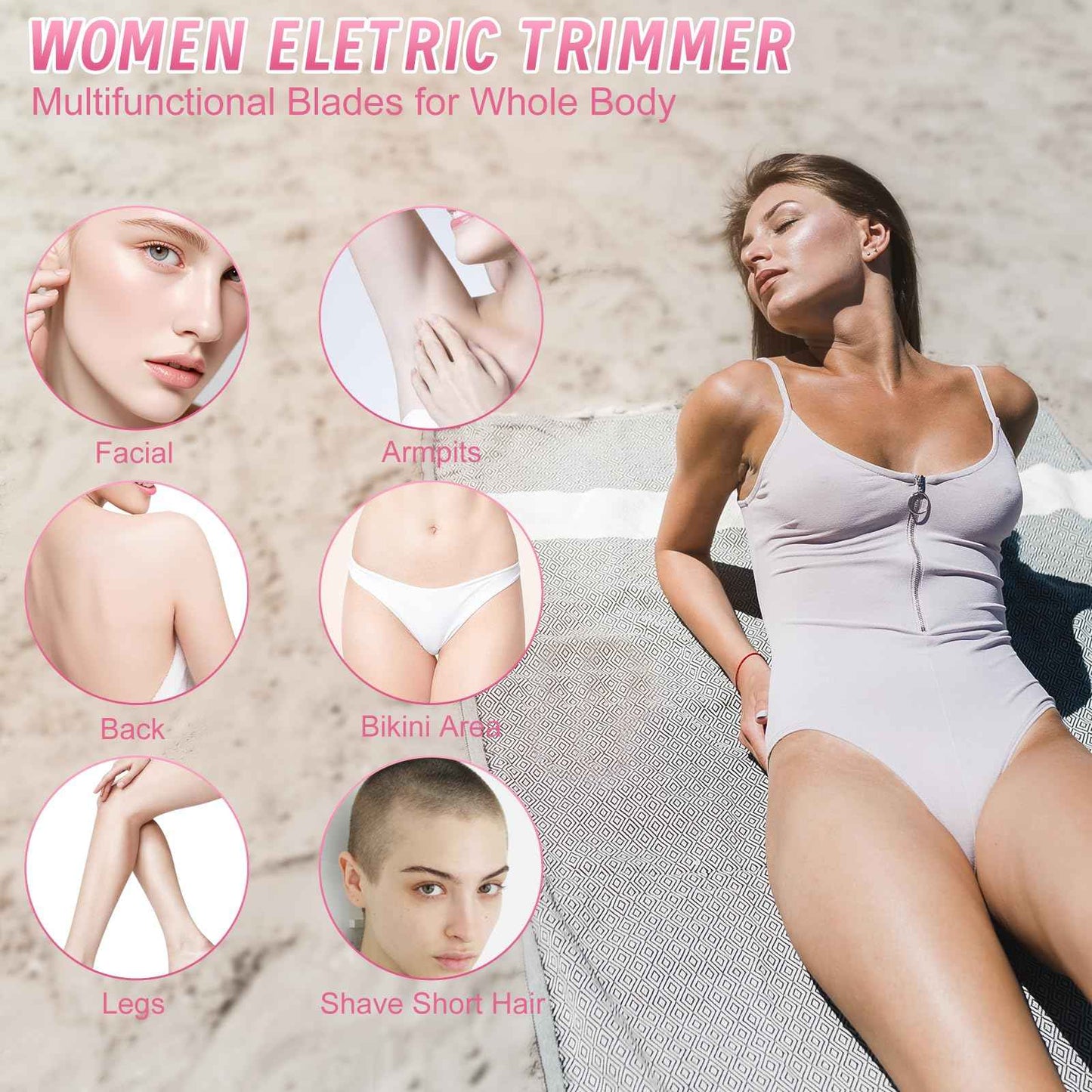 Luxsego 2 in 1 Electric Bikini Trimmer for Women, IPX7 Waterproof Wet & Dry Use Electric Razors for Women Pubic Hair, Painless Bikini Shaver with LED Light & Display, Dual USB Charge Dock, Pink