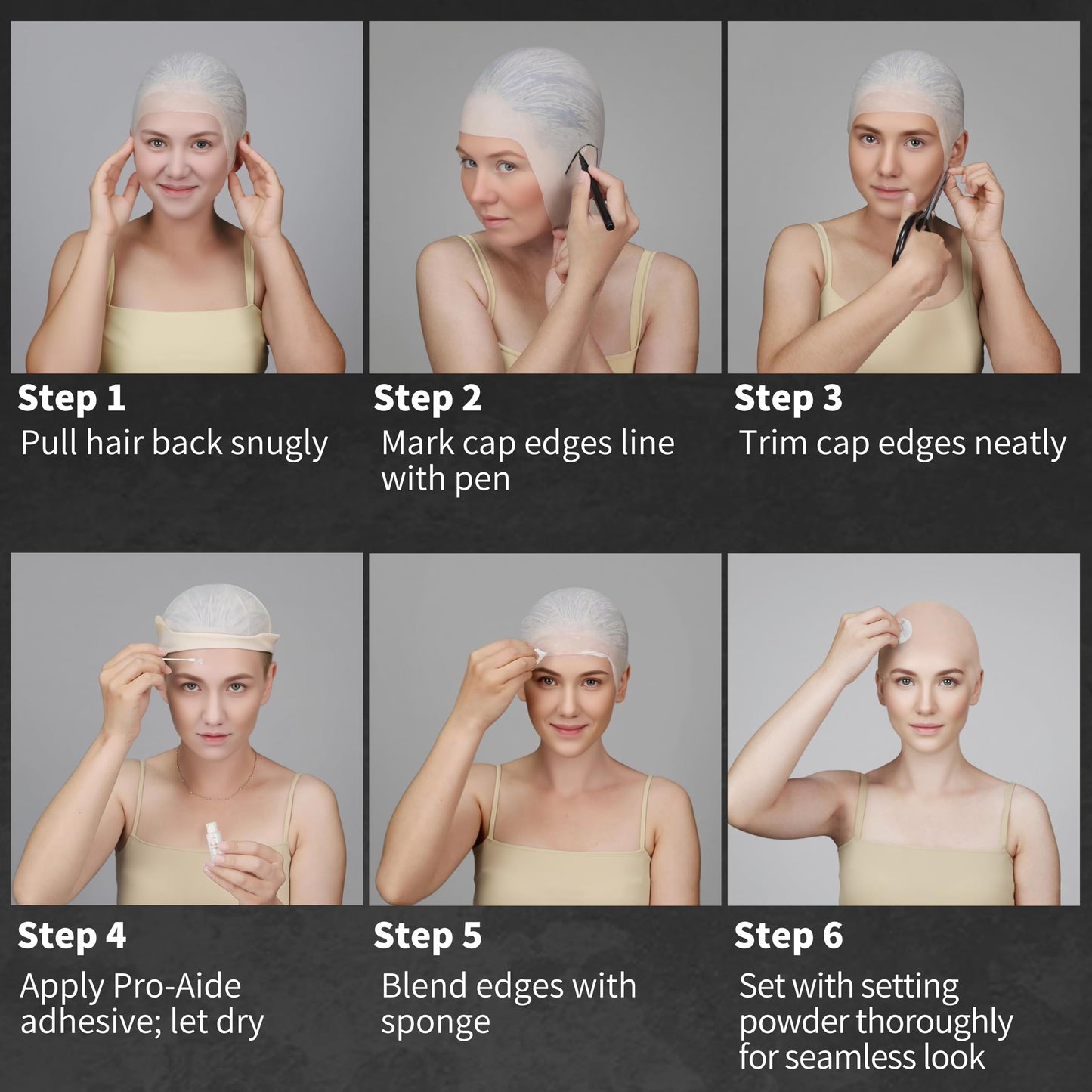 Go Ho Halloween Professional Bald Cap SFX Kit - Complete 8-Piece Makeup Set with Latex (30ml),Water Based Acrylic Adhesive(10ml),6 Colors Flesh Palette,Loose Setting Powder,Bald Cap&Applicators