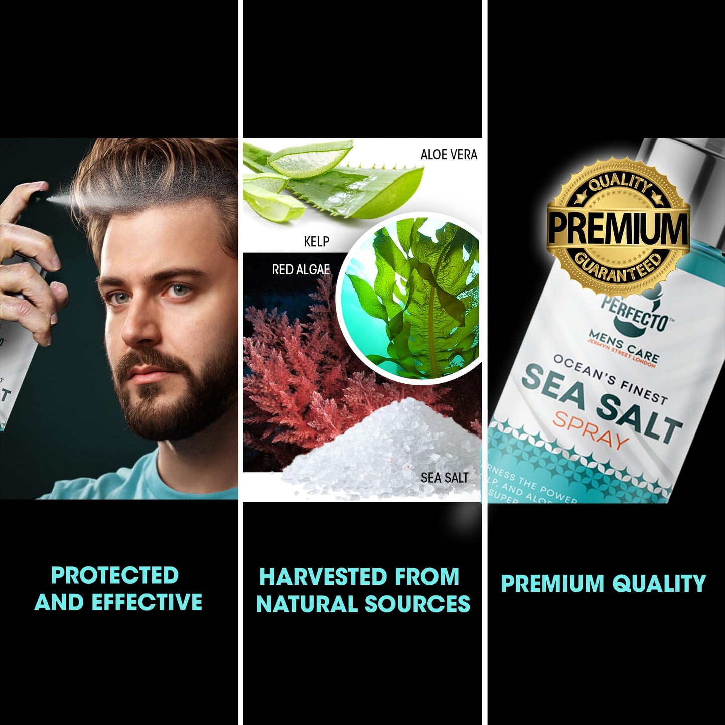 Perfecto Sea Salt Spray for Men – Hair Texturizing Spray with Kelp, Aloe Vera & Red Algae | Adds Volume, Texture & Beach Waves | Natural Light Hold | For Men & Women | 8 fl oz